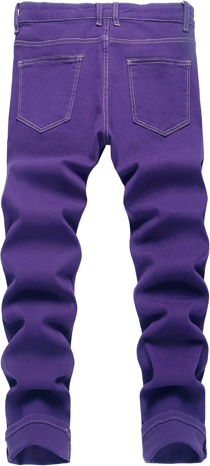 Men's Slim-fit Stretch Denim Jeans Featuring a Ripped Stretch Regular Pants