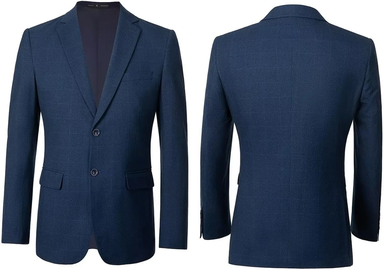 Men's Suits 3 Piece Slim Fit Tuxedo for Men Two Button Plaid Jacket Vest Pants Set for Formal Wedding Prom Business Party
