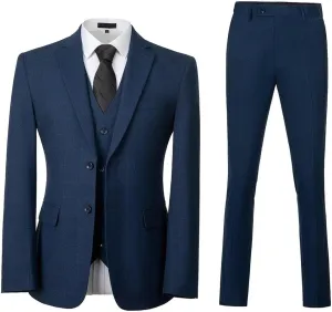 Men's Suits 3 Piece Slim Fit Tuxedo for Men Two Button Plaid Jacket Vest Pants Set for Formal Wedding Prom Business Party