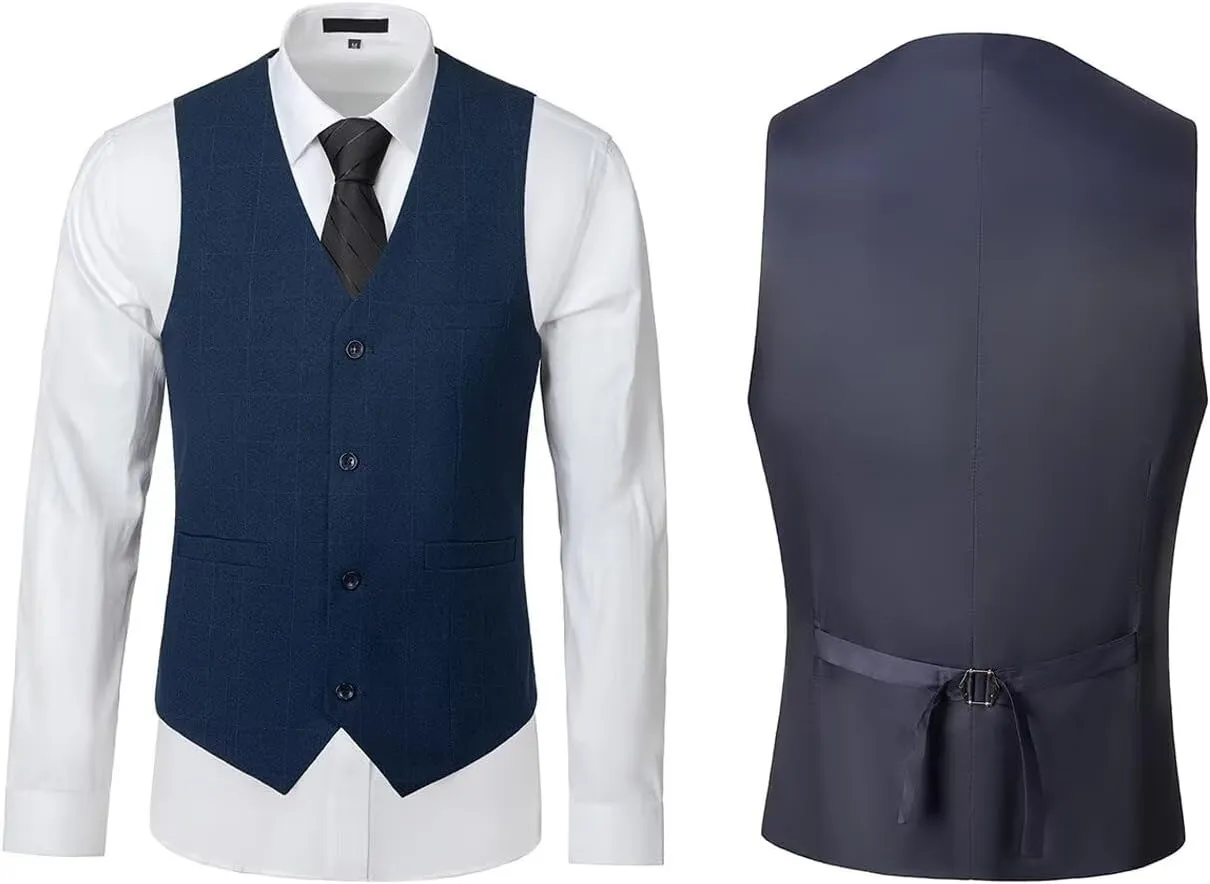 Men's Suits 3 Piece Slim Fit Tuxedo for Men Two Button Plaid Jacket Vest Pants Set for Formal Wedding Prom Business Party