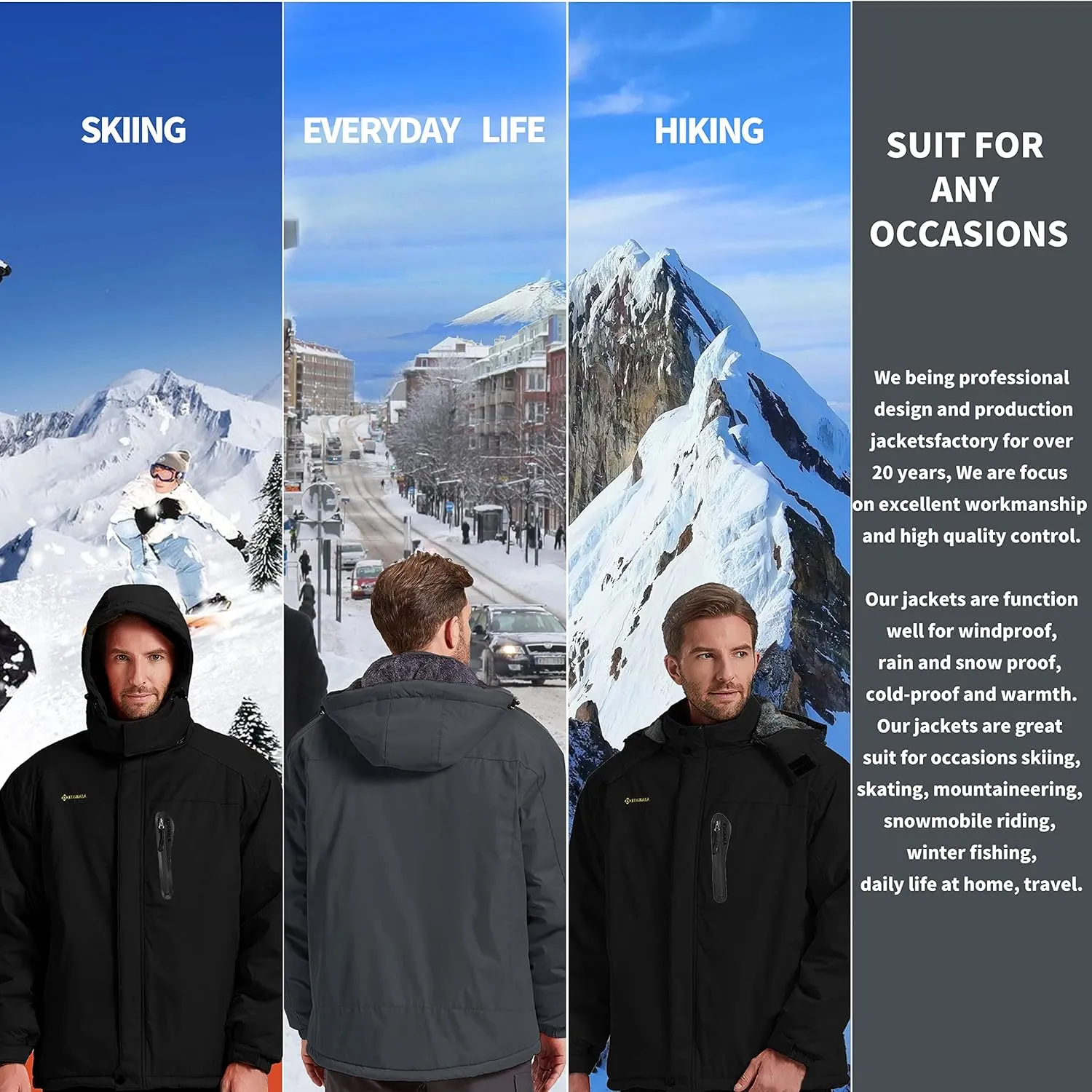 Men's Winter Skiing Jacket Waterproof Warm Snow Fleece LiningCoat Mountain Hooded Windproof Rain Jacket S-5XL