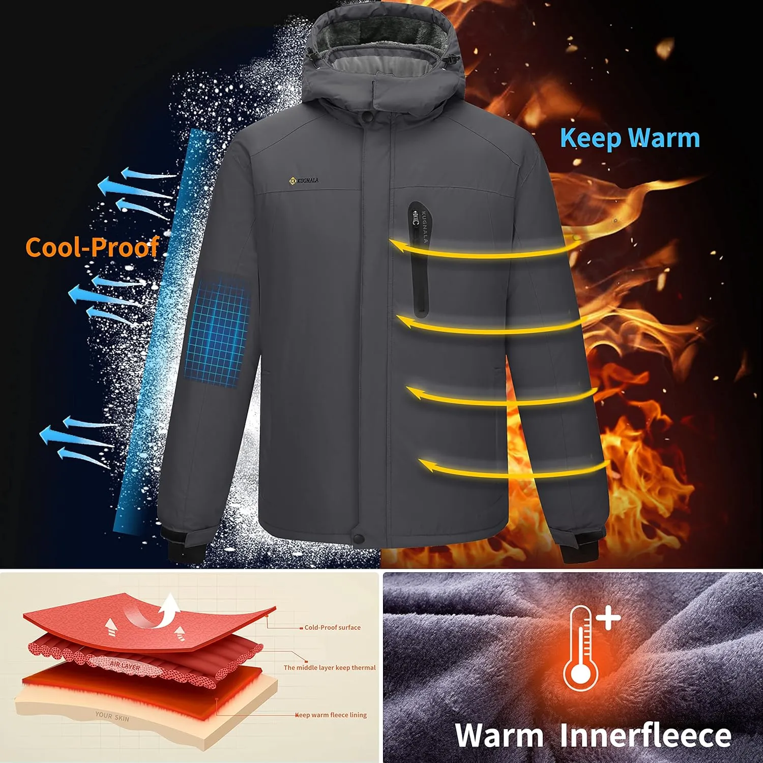 Men's Winter Skiing Jacket Waterproof Warm Snow Fleece LiningCoat Mountain Hooded Windproof Rain Jacket S-5XL