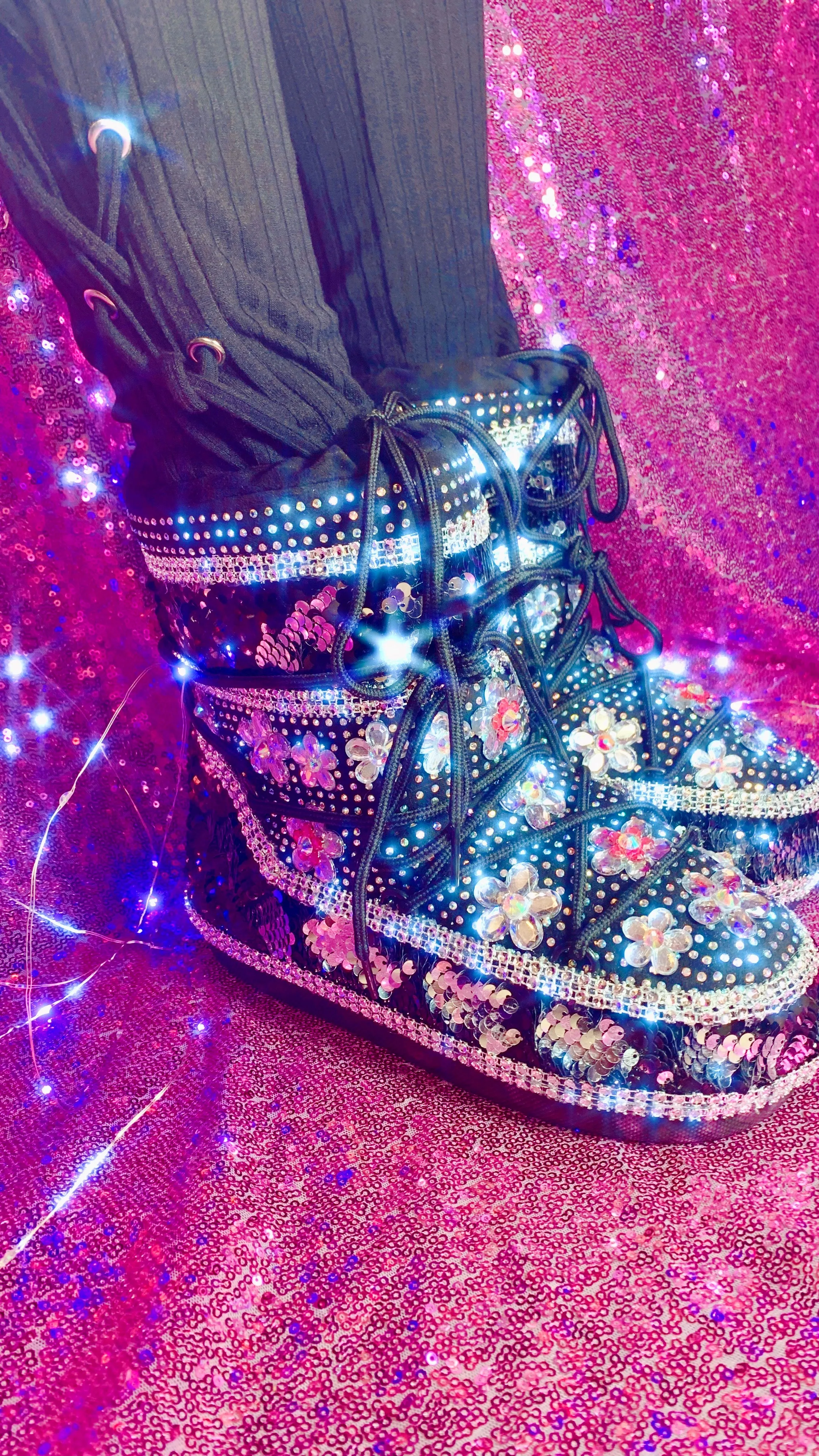 Mermaid Sliver Black Sequin Snow Boots