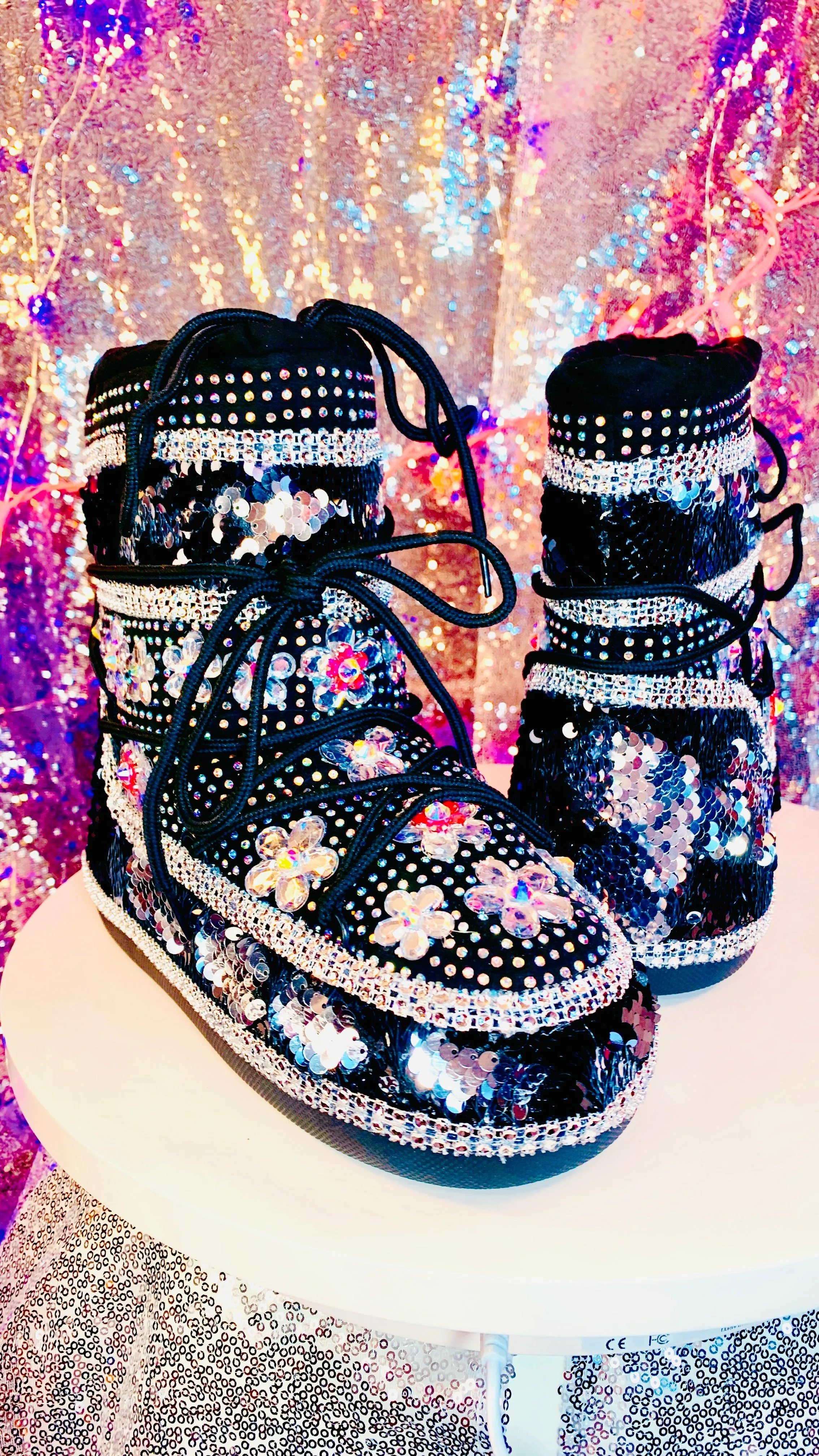 Mermaid Sliver Black Sequin Snow Boots