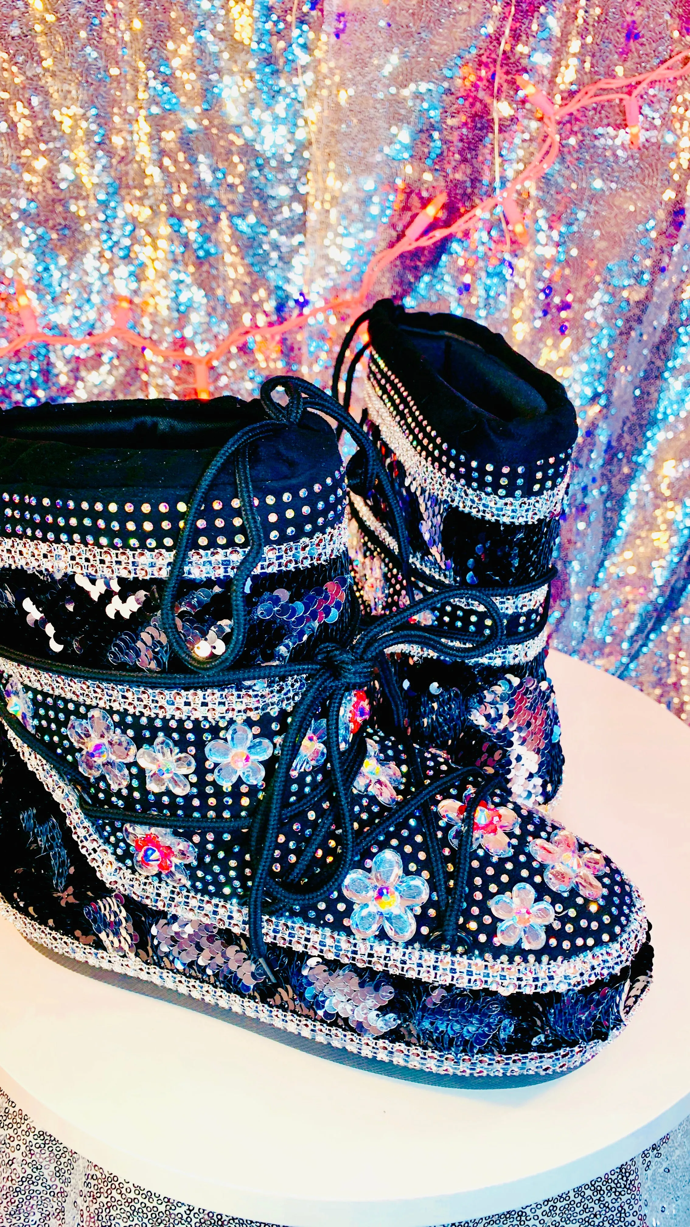 Mermaid Sliver Black Sequin Snow Boots