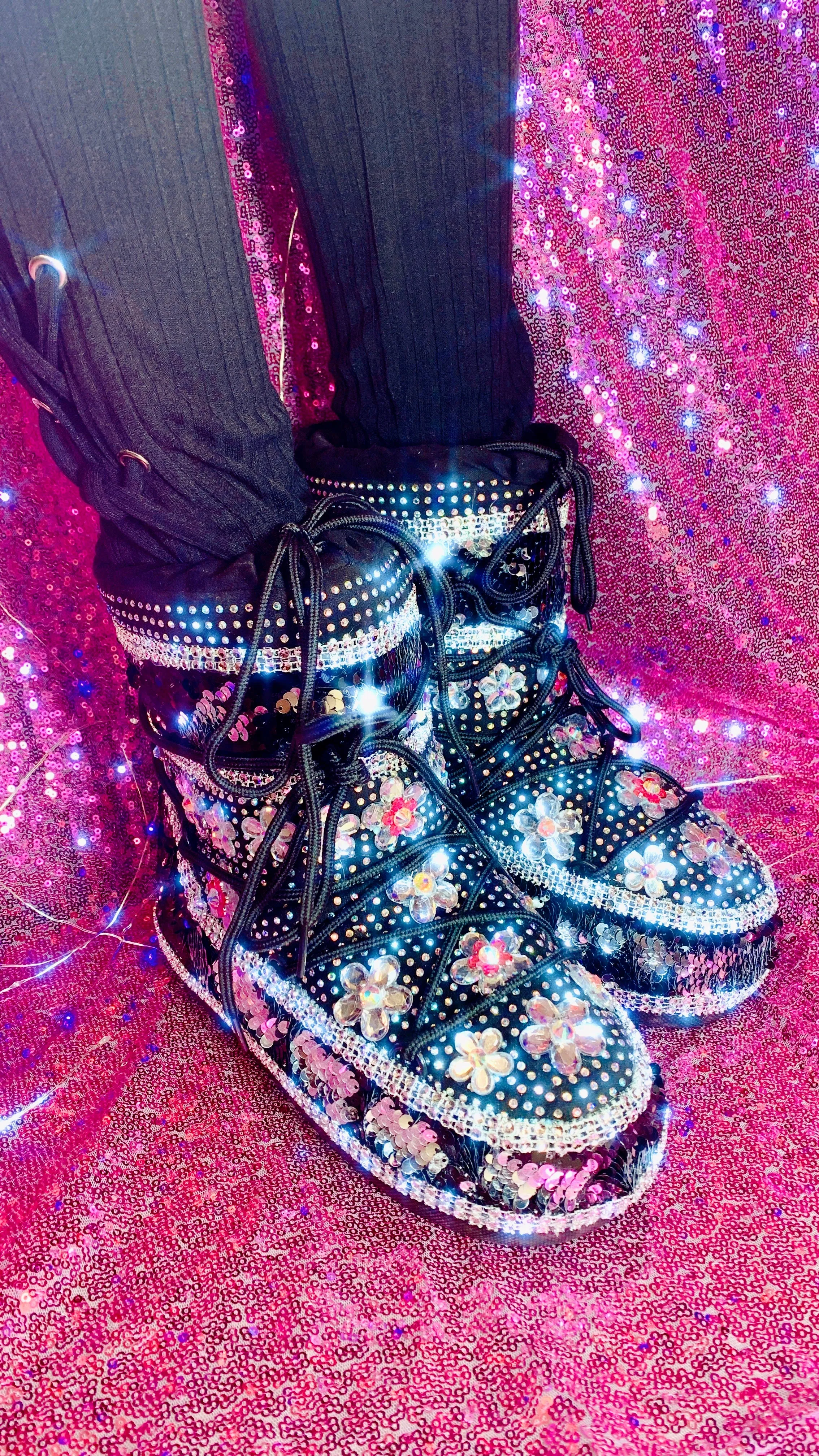 Mermaid Sliver Black Sequin Snow Boots