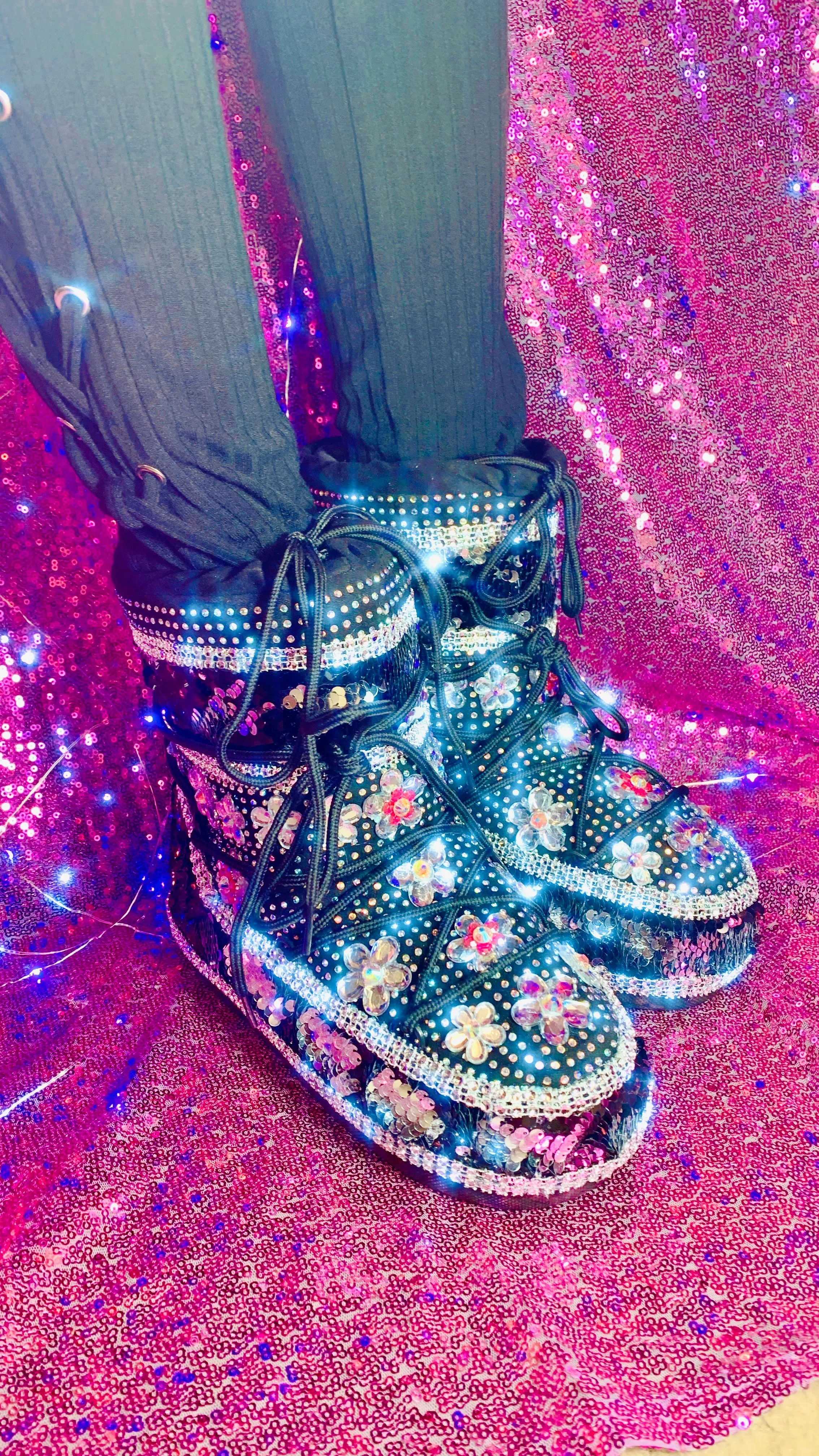 Mermaid Sliver Black Sequin Snow Boots