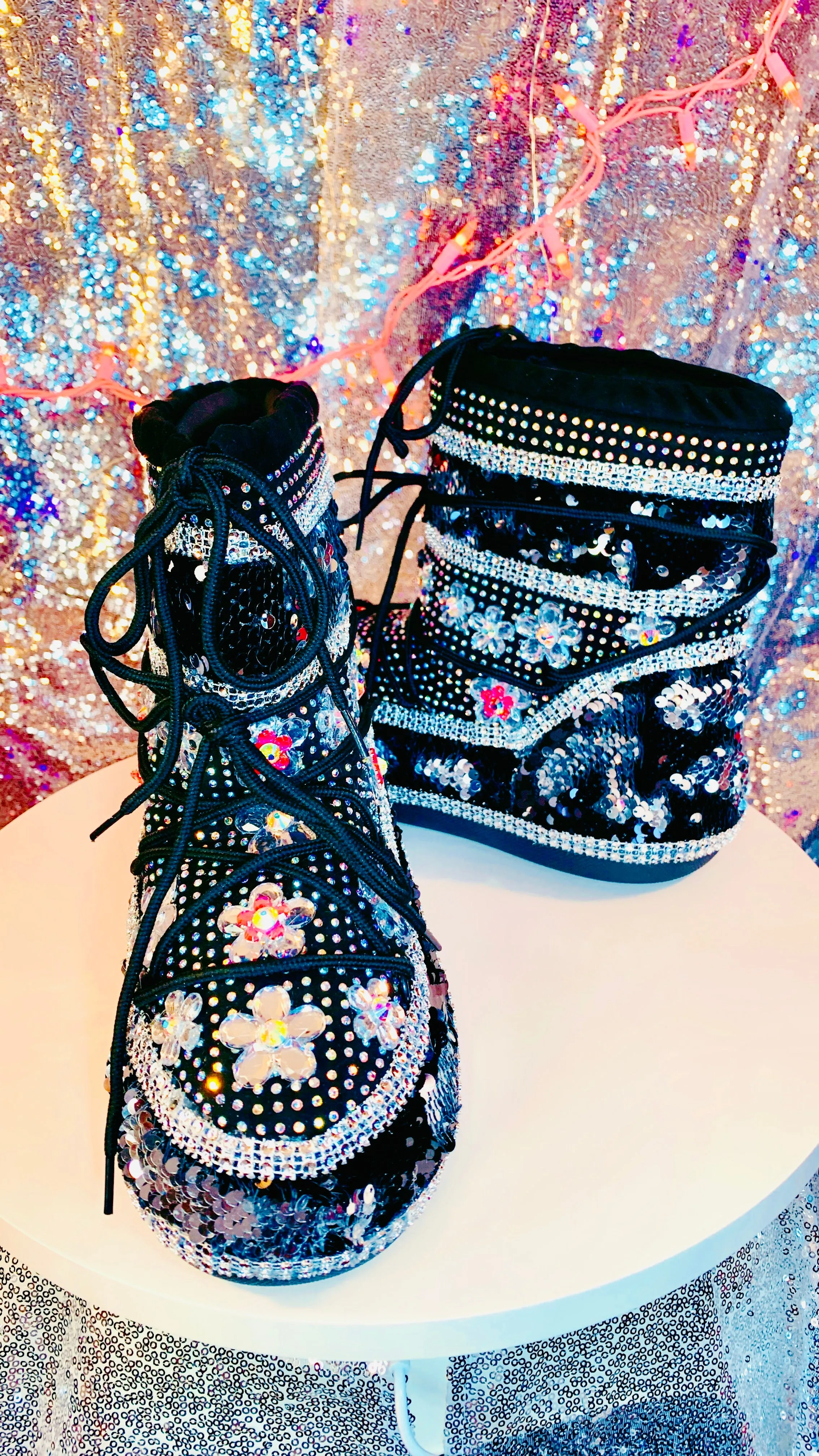 Mermaid Sliver Black Sequin Snow Boots