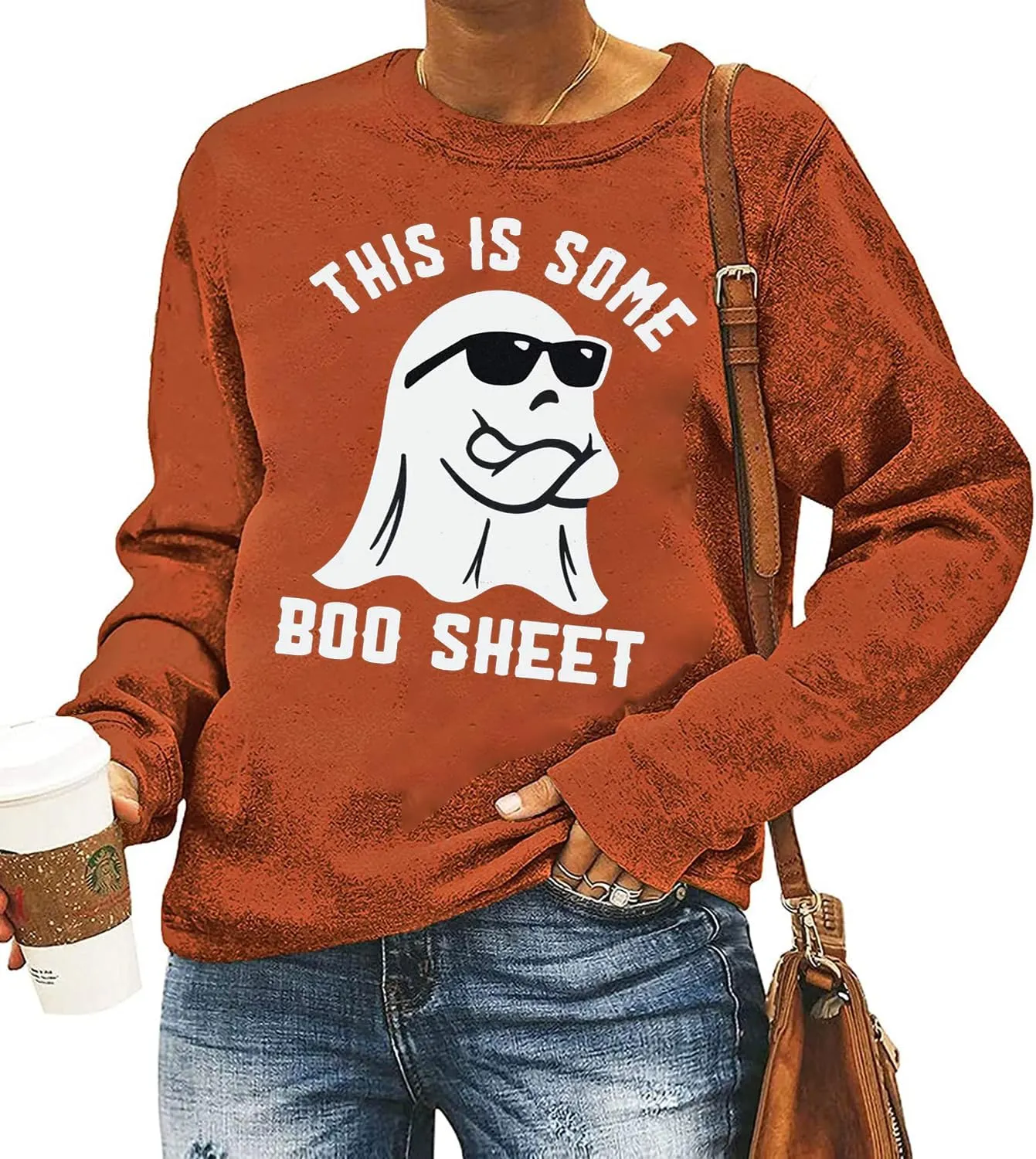 MYCHTE This Is Some Boo Sheet Sweatshirt Women Halloween Ghost Graphic Tees Spooky Season Casual Long Sleeve Pullover Tops