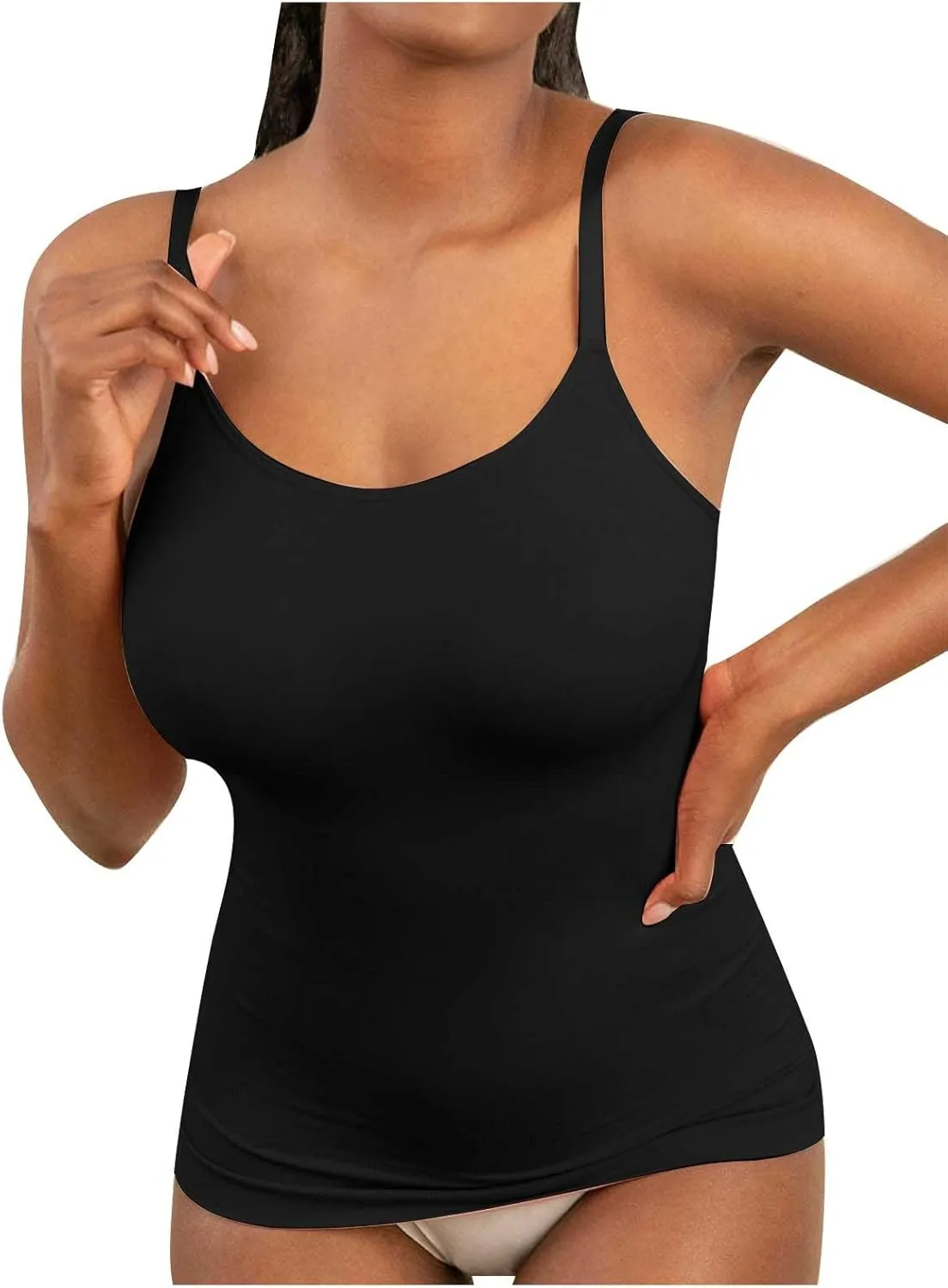 NATHGAM Plus Size Camisole Women Seamless Tummy Control Long Undershirts Slimming Adjustable Spaghetti Strap Tunic Tank Tops