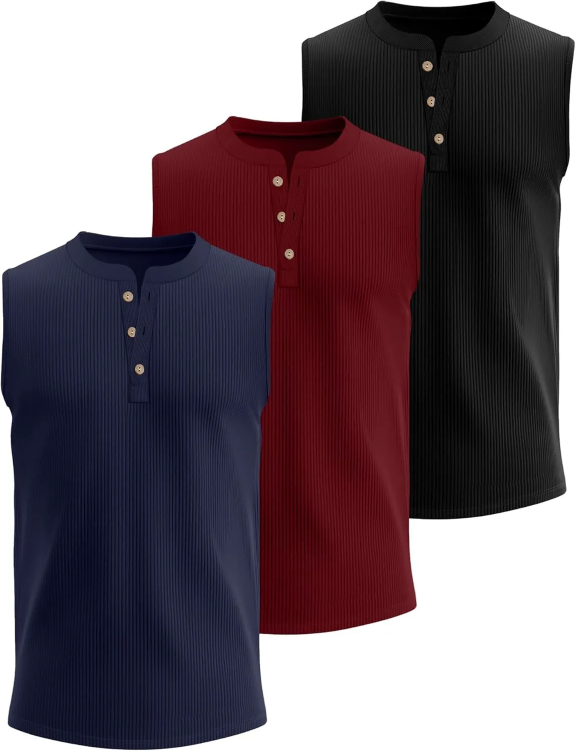 Neer 3 Pack Ribbed Tank Tops for Men Summer Sleeveless Henley Shirts Crewneck Tees Muscle Slim Fit Tank Top