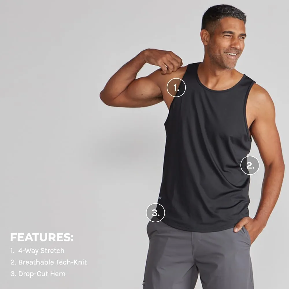 Performance Drop-Cut Men's Tank Shirt  Athletic Drop Cut Sleeveless Top  Moisture Wicking, Quick-Dry, Tapered Fit
