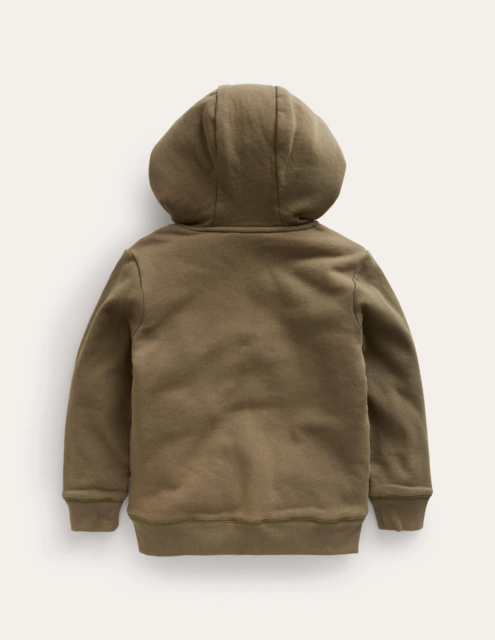 Shaggy-lined Appliqué Hoodie-Classic Khaki Dinosaur