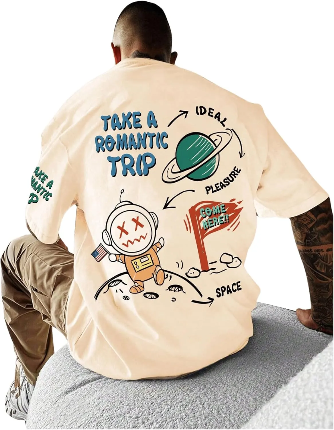 SOLY HUX Men's Oversized Graphic Tees Cartoon Letter Print T Shirt Drop Shoulder Short Sleeve Casual Tops