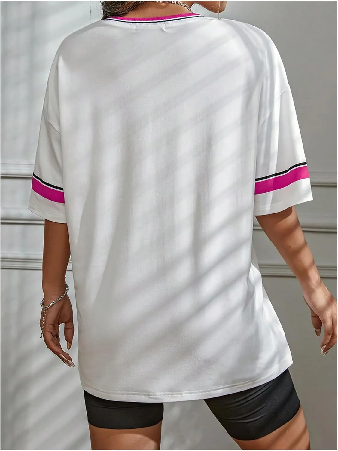 SOLY HUX Women's Oversized Jersey Shirts V Neck Graphic Tees Summer Baggy Blokecore T-Shirt Tops