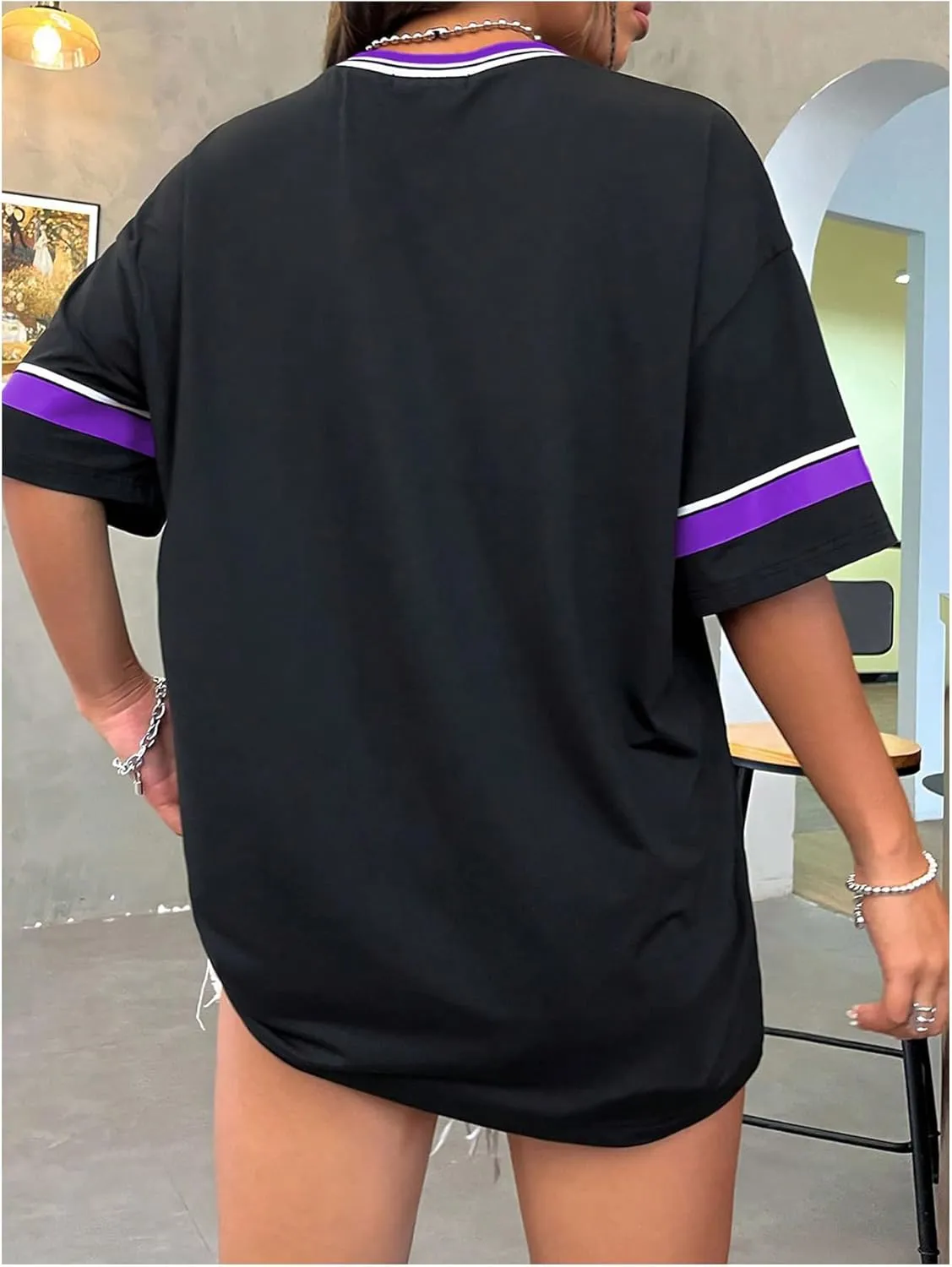 SOLY HUX Women's Oversized Jersey Shirts V Neck Graphic Tees Summer Baggy Blokecore T-Shirt Tops