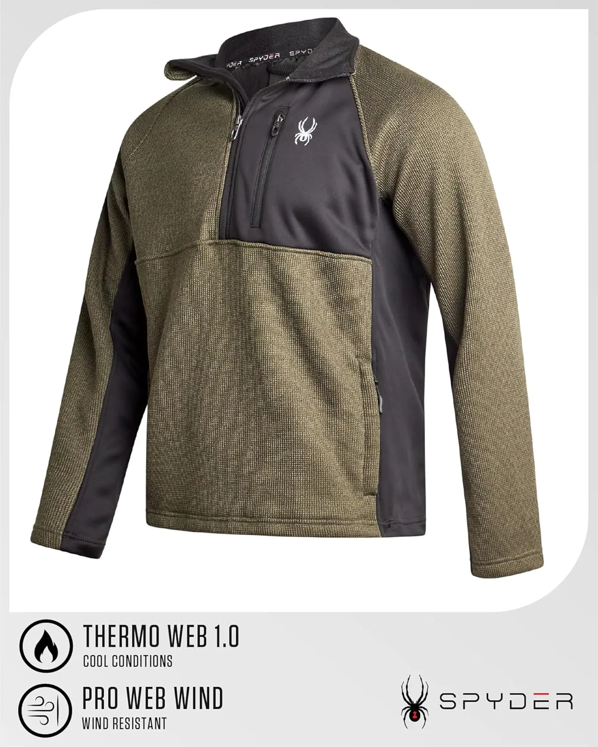 Spyder Men's Quarter Zip Pullover Sweater - Midweight Wind Resistant Fleece Mock Neck Sweatshirt for Workout, Hiking and Golf