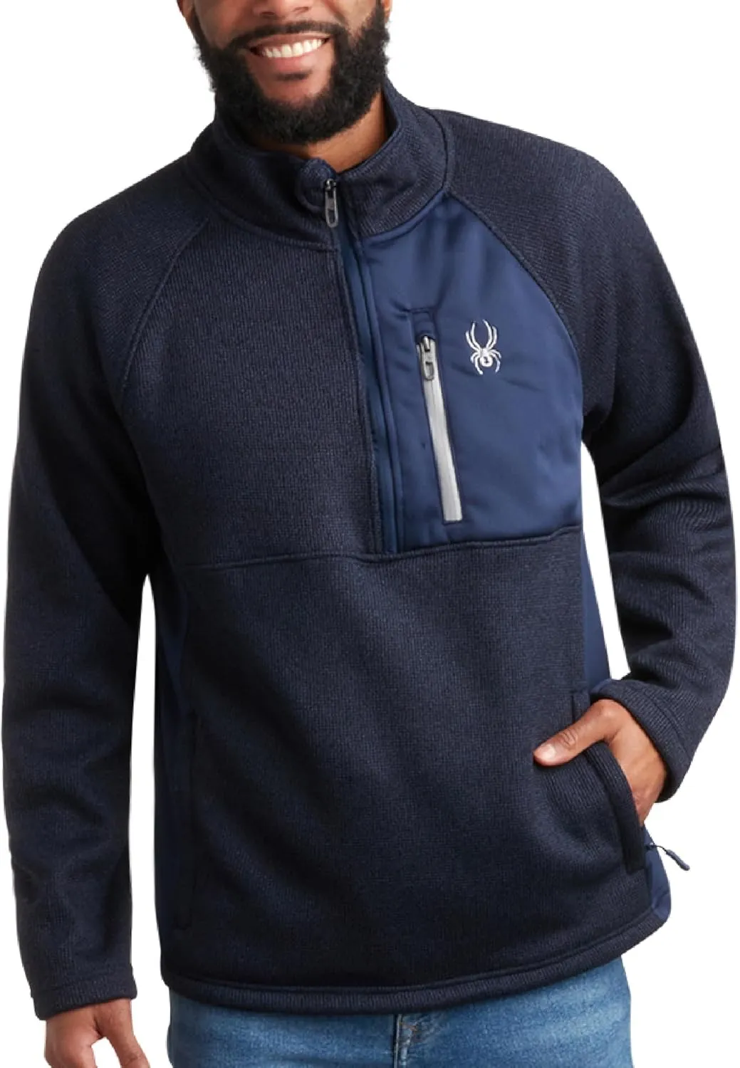 Spyder Men's Quarter Zip Pullover Sweater - Midweight Wind Resistant Fleece Mock Neck Sweatshirt for Workout, Hiking and Golf