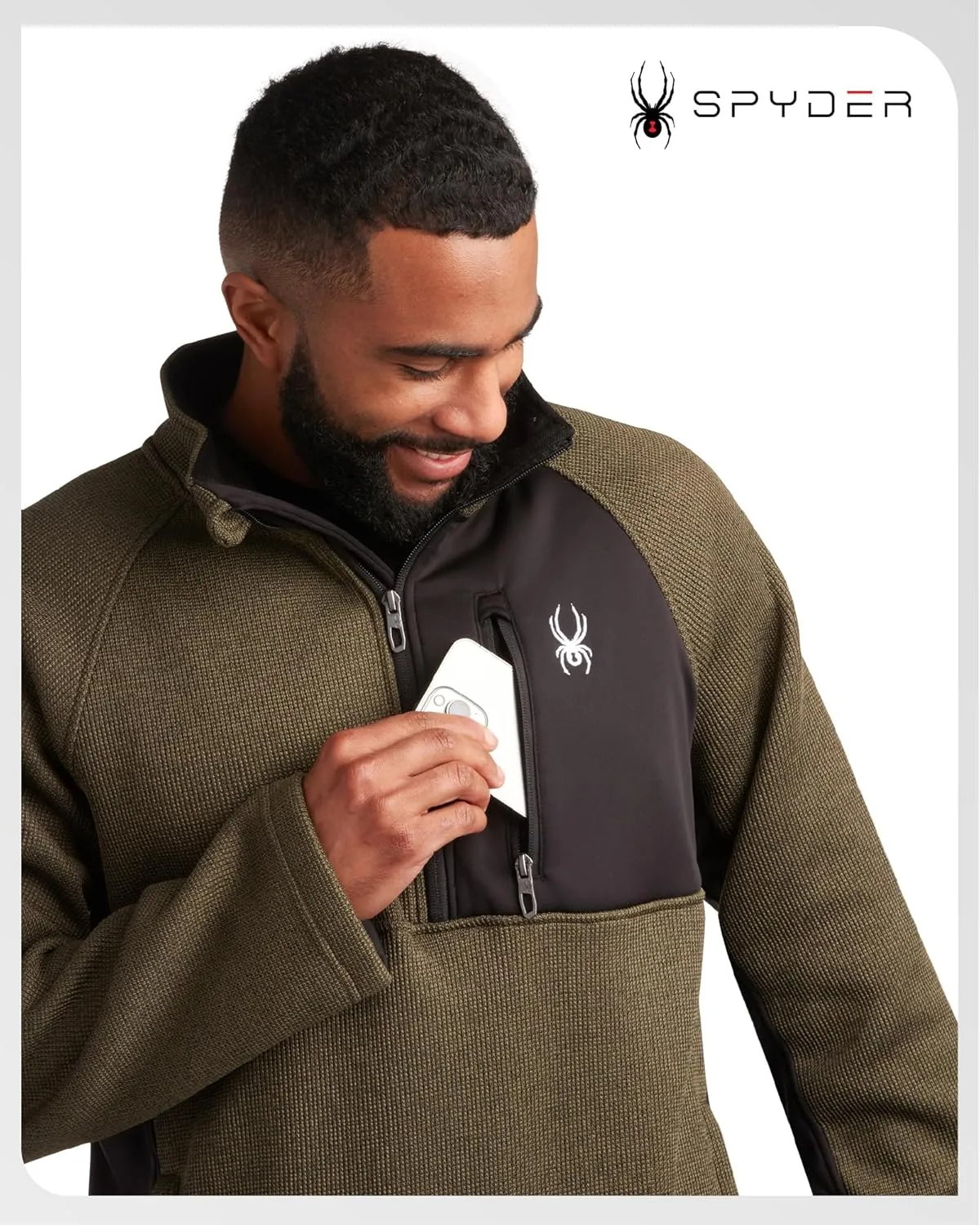 Spyder Men's Quarter Zip Pullover Sweater - Midweight Wind Resistant Fleece Mock Neck Sweatshirt for Workout, Hiking and Golf