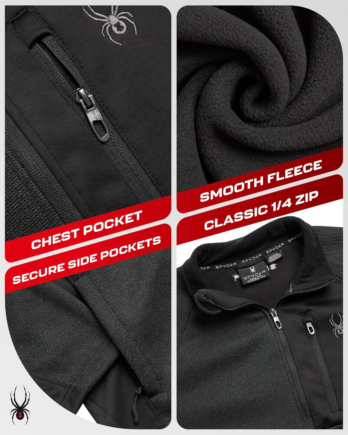 Spyder Men's Quarter Zip Pullover Sweater - Midweight Wind Resistant Fleece Mock Neck Sweatshirt for Workout, Hiking and Golf