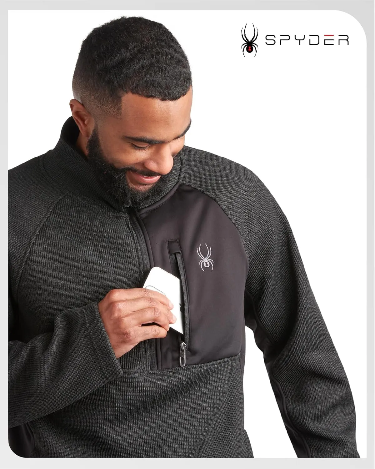 Spyder Men's Quarter Zip Pullover Sweater - Midweight Wind Resistant Fleece Mock Neck Sweatshirt for Workout, Hiking and Golf