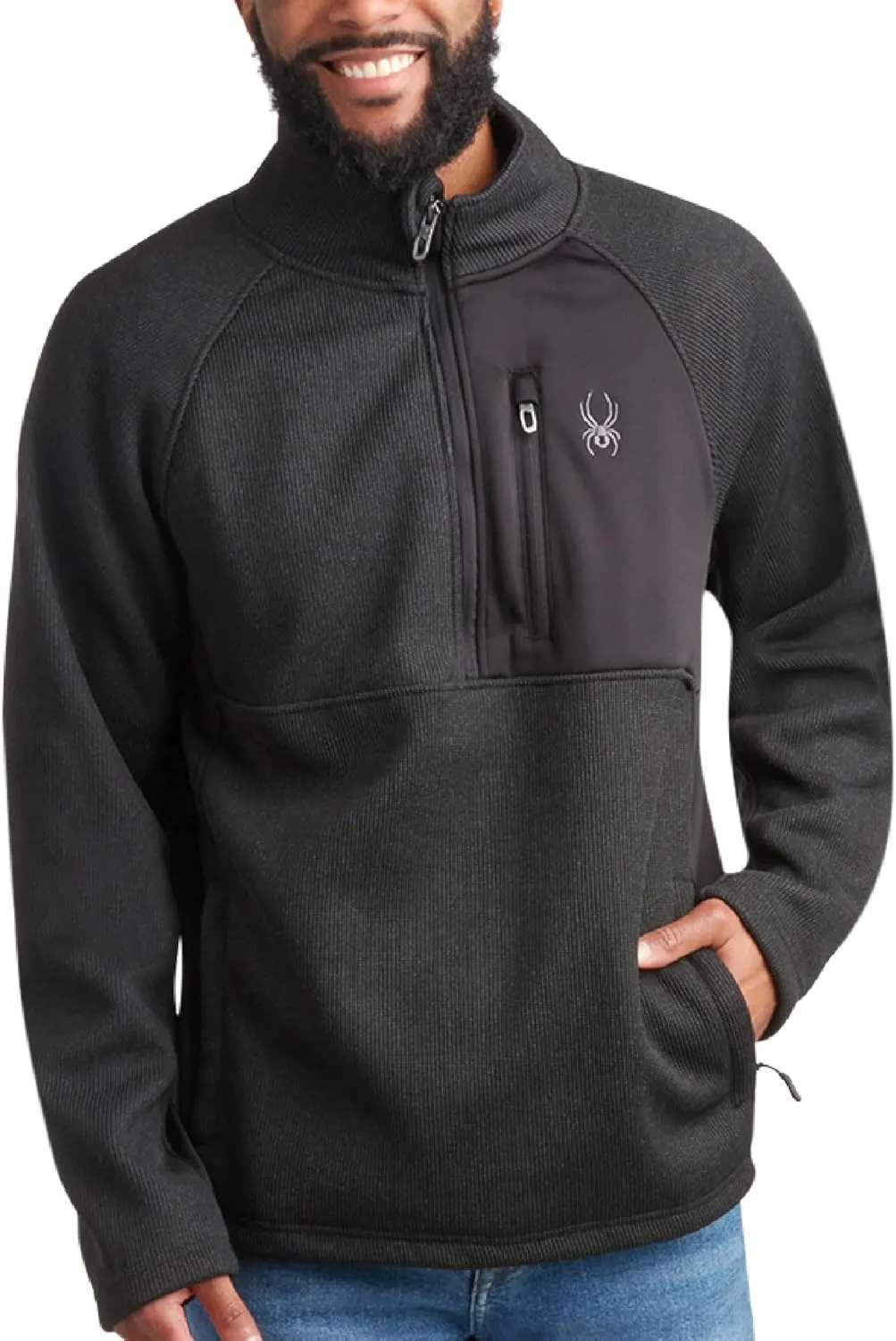 Spyder Men's Quarter Zip Pullover Sweater - Midweight Wind Resistant Fleece Mock Neck Sweatshirt for Workout, Hiking and Golf