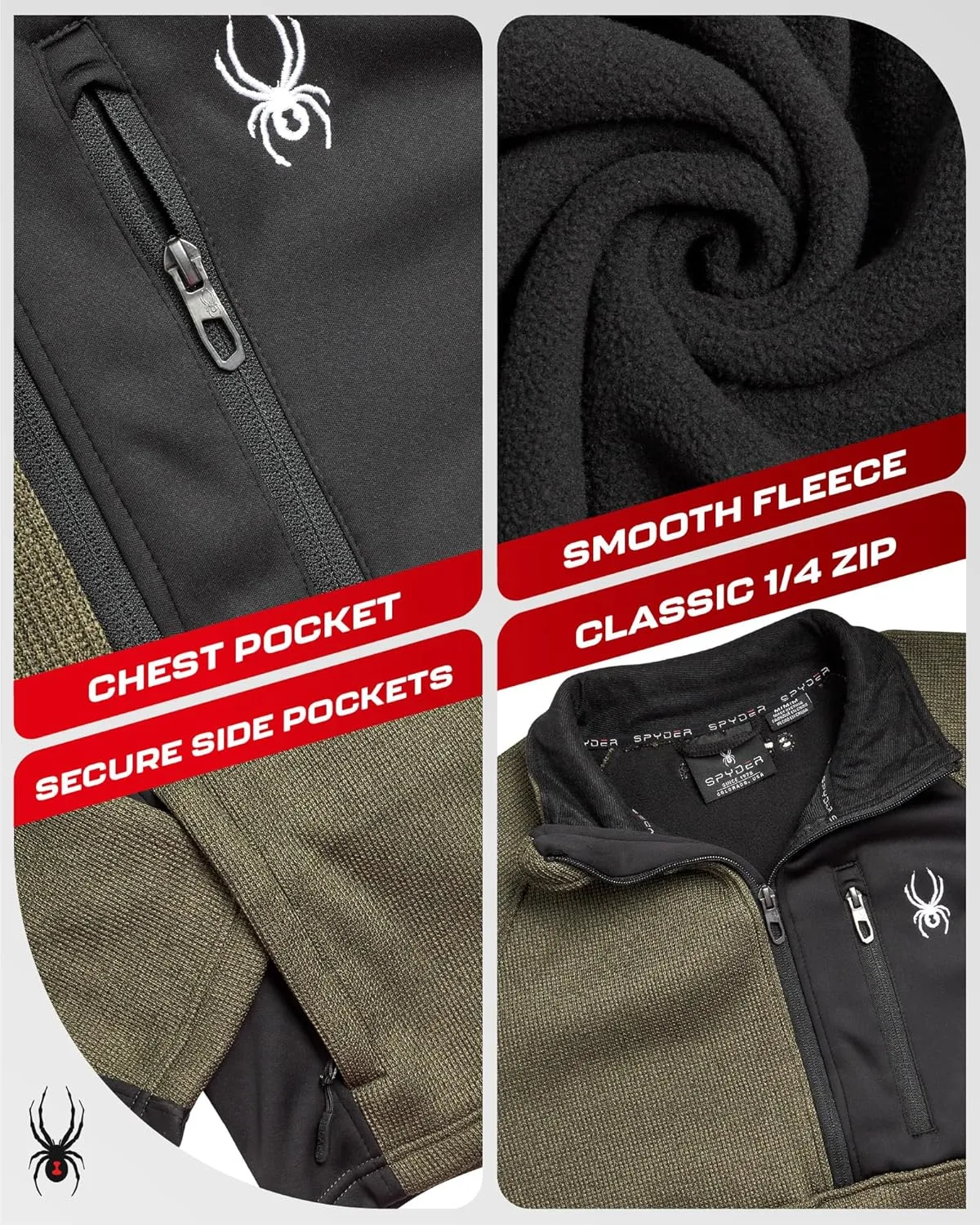 Spyder Men's Quarter Zip Pullover Sweater - Midweight Wind Resistant Fleece Mock Neck Sweatshirt for Workout, Hiking and Golf
