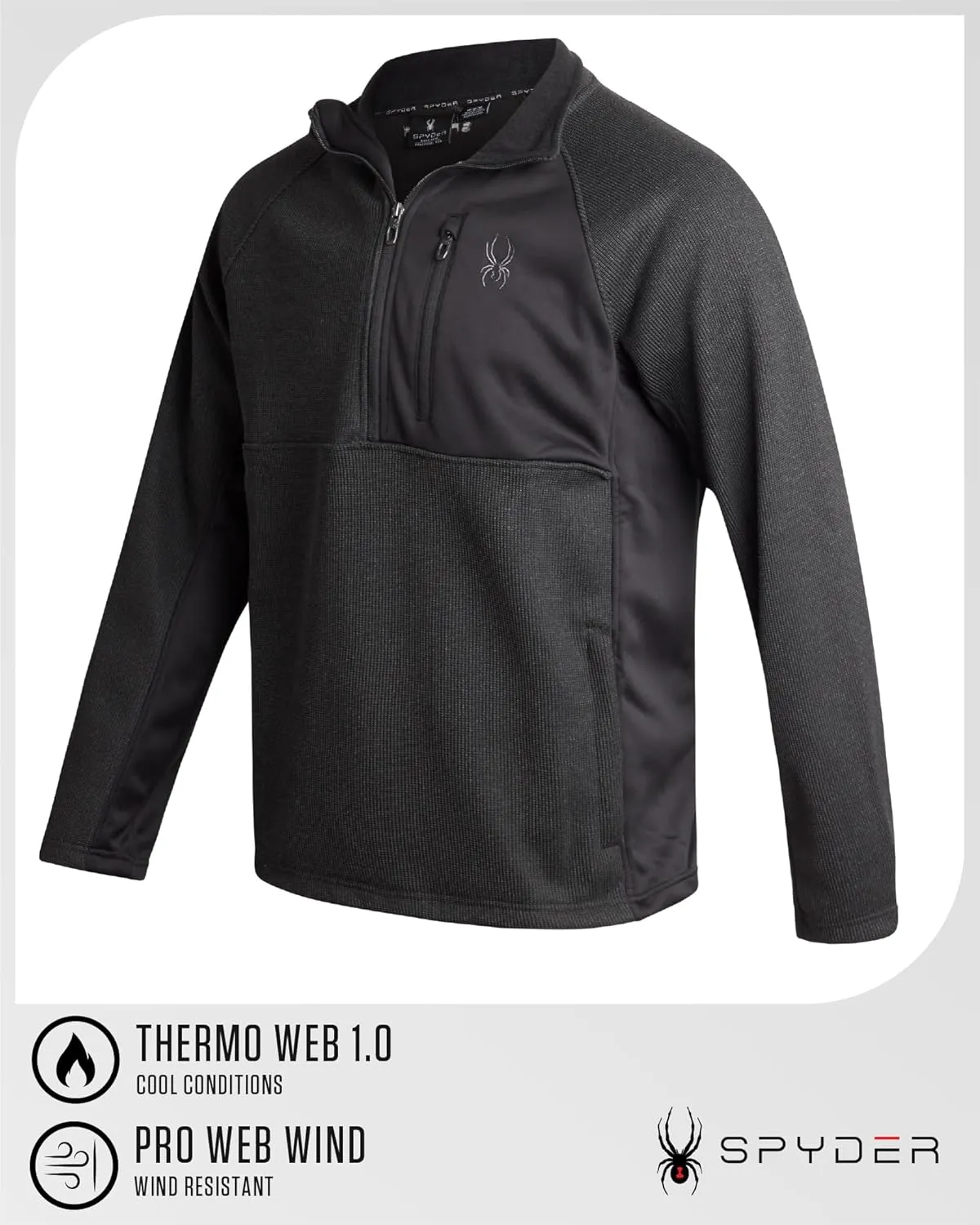 Spyder Men's Quarter Zip Pullover Sweater - Midweight Wind Resistant Fleece Mock Neck Sweatshirt for Workout, Hiking and Golf