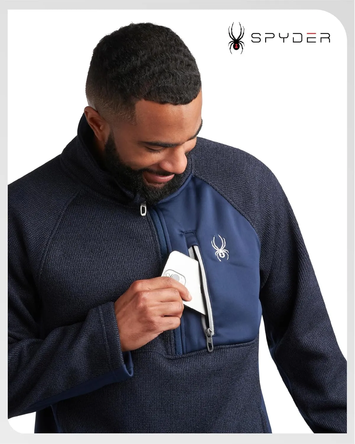 Spyder Men's Quarter Zip Pullover Sweater - Midweight Wind Resistant Fleece Mock Neck Sweatshirt for Workout, Hiking and Golf