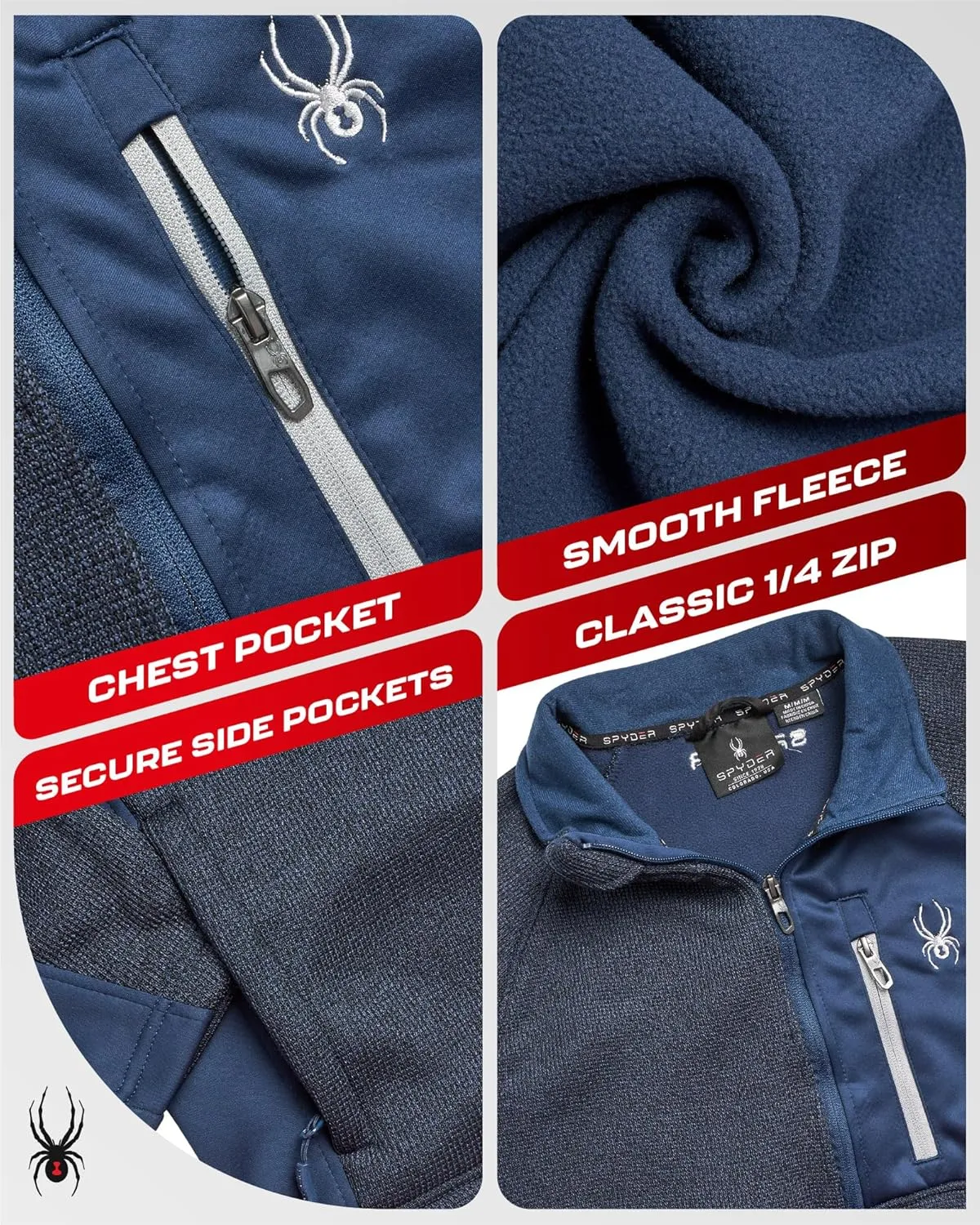 Spyder Men's Quarter Zip Pullover Sweater - Midweight Wind Resistant Fleece Mock Neck Sweatshirt for Workout, Hiking and Golf