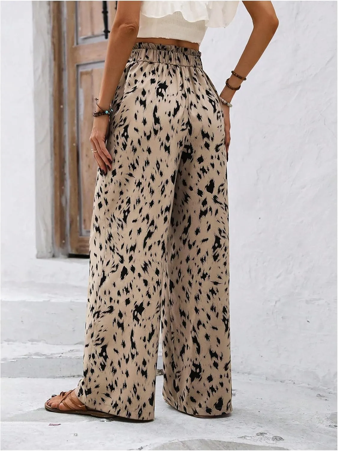 SweatyRocks Women's Casual Printed High Elastic Waist Wide Leg Loose Pants Palazzo Trousers
