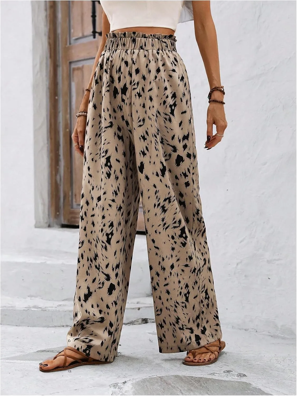 SweatyRocks Women's Casual Printed High Elastic Waist Wide Leg Loose Pants Palazzo Trousers