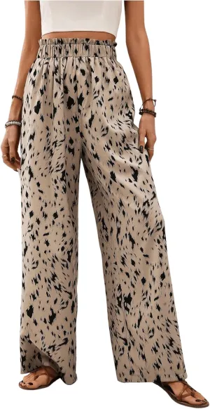 SweatyRocks Women's Casual Printed High Elastic Waist Wide Leg Loose Pants Palazzo Trousers