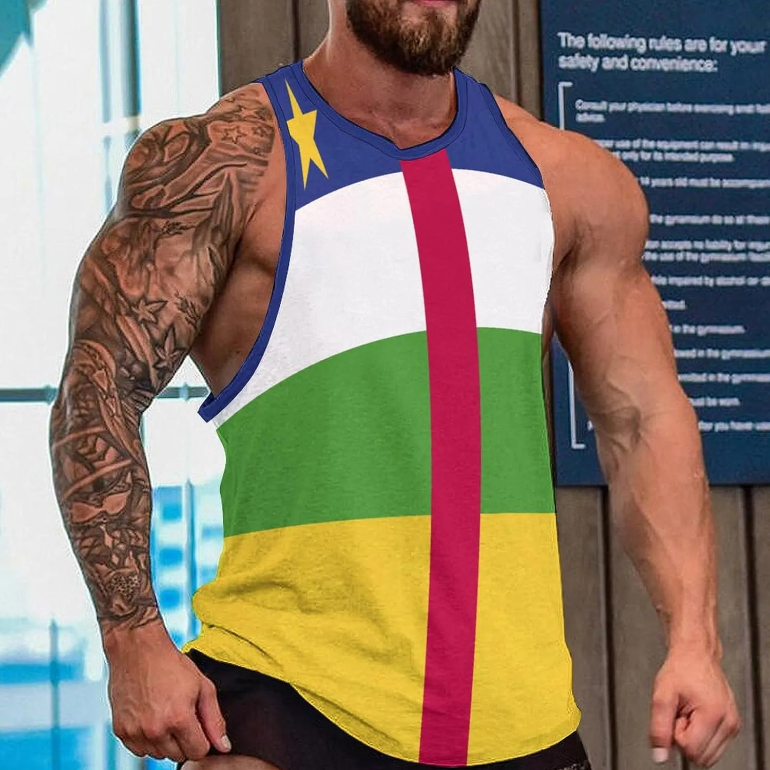 TAIZIYEAH Dominican Flag Mens Workout Tank Tops Gym Loose Fit Sleeveless Shirt Summer Beach Crewneck Breathable Tees