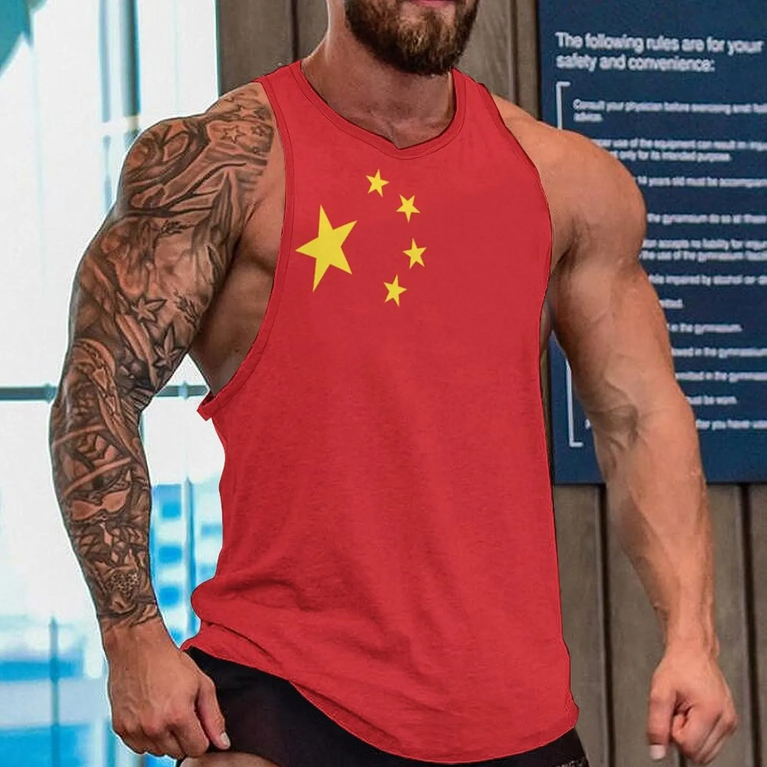 TAIZIYEAH Dominican Flag Mens Workout Tank Tops Gym Loose Fit Sleeveless Shirt Summer Beach Crewneck Breathable Tees