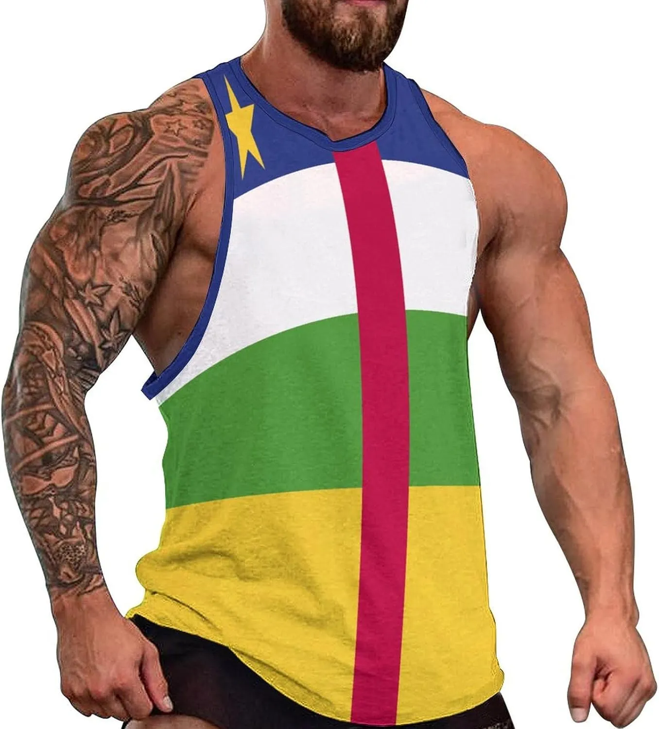 TAIZIYEAH Dominican Flag Mens Workout Tank Tops Gym Loose Fit Sleeveless Shirt Summer Beach Crewneck Breathable Tees