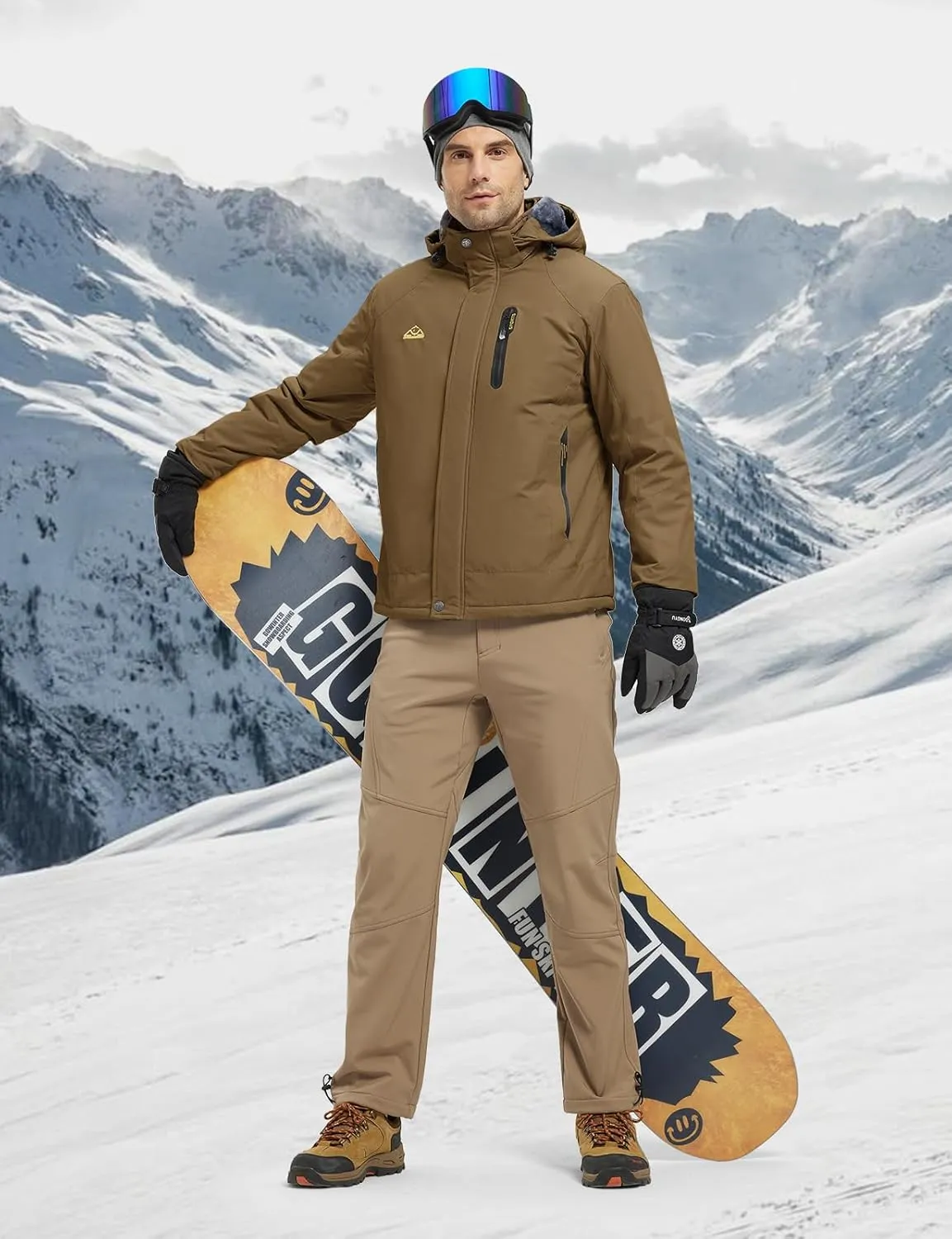 TBMPOY Men's Winter Coat Waterproof Warm Ski Snow Jackets Insulated Fleece Lined Snowboard Hooded Raincoat