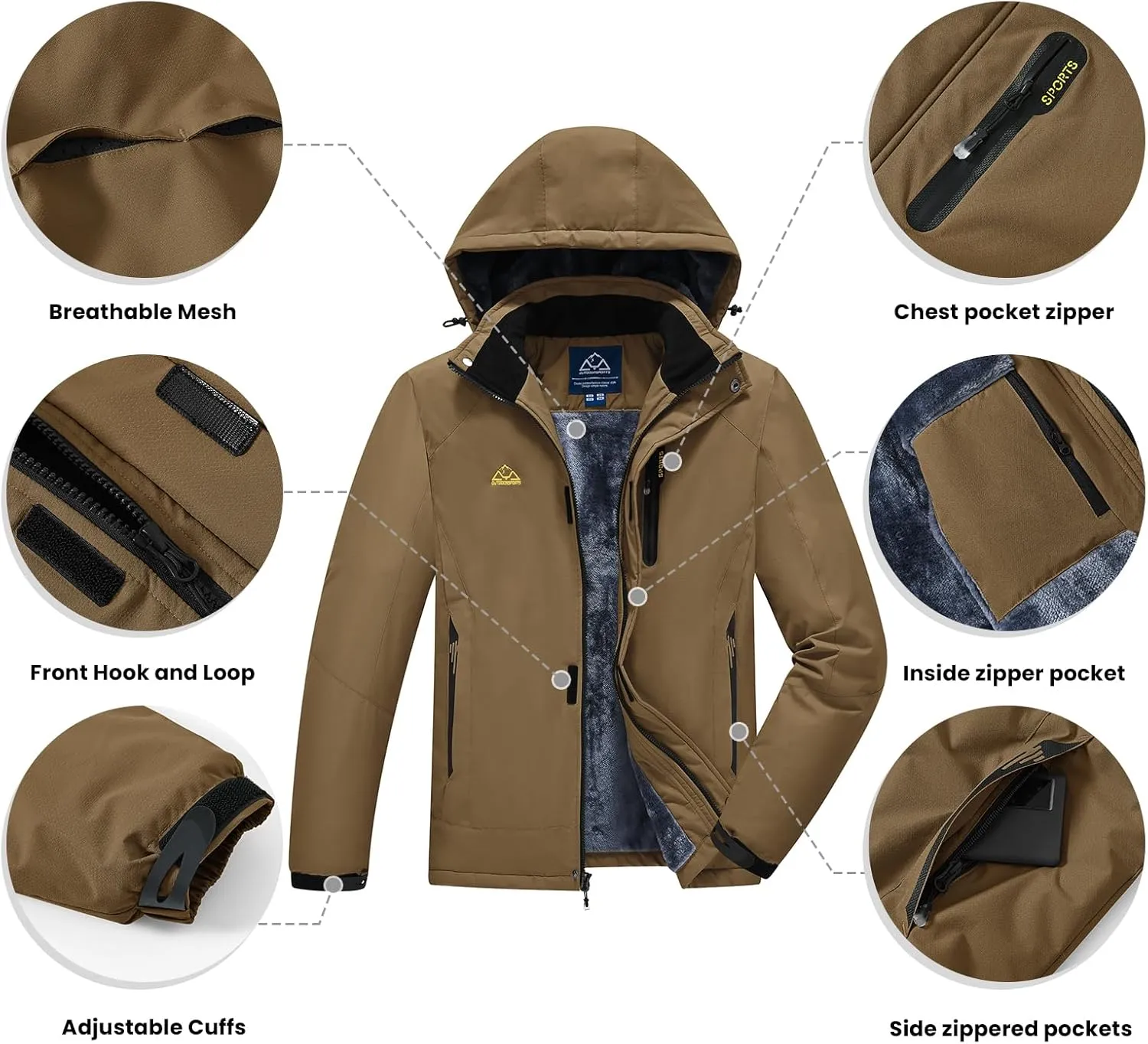 TBMPOY Men's Winter Coat Waterproof Warm Ski Snow Jackets Insulated Fleece Lined Snowboard Hooded Raincoat