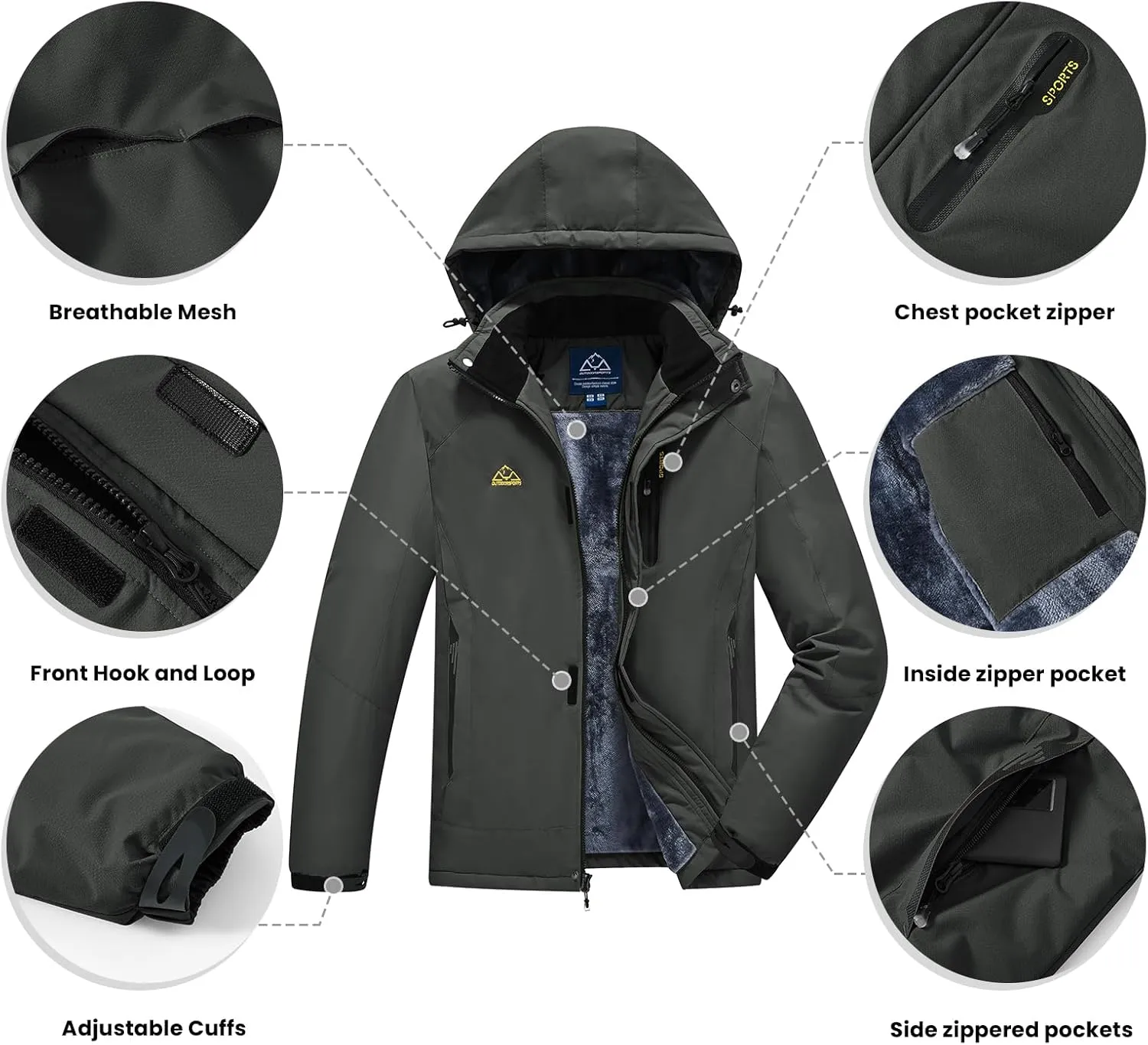 TBMPOY Men's Winter Coat Waterproof Warm Ski Snow Jackets Insulated Fleece Lined Snowboard Hooded Raincoat