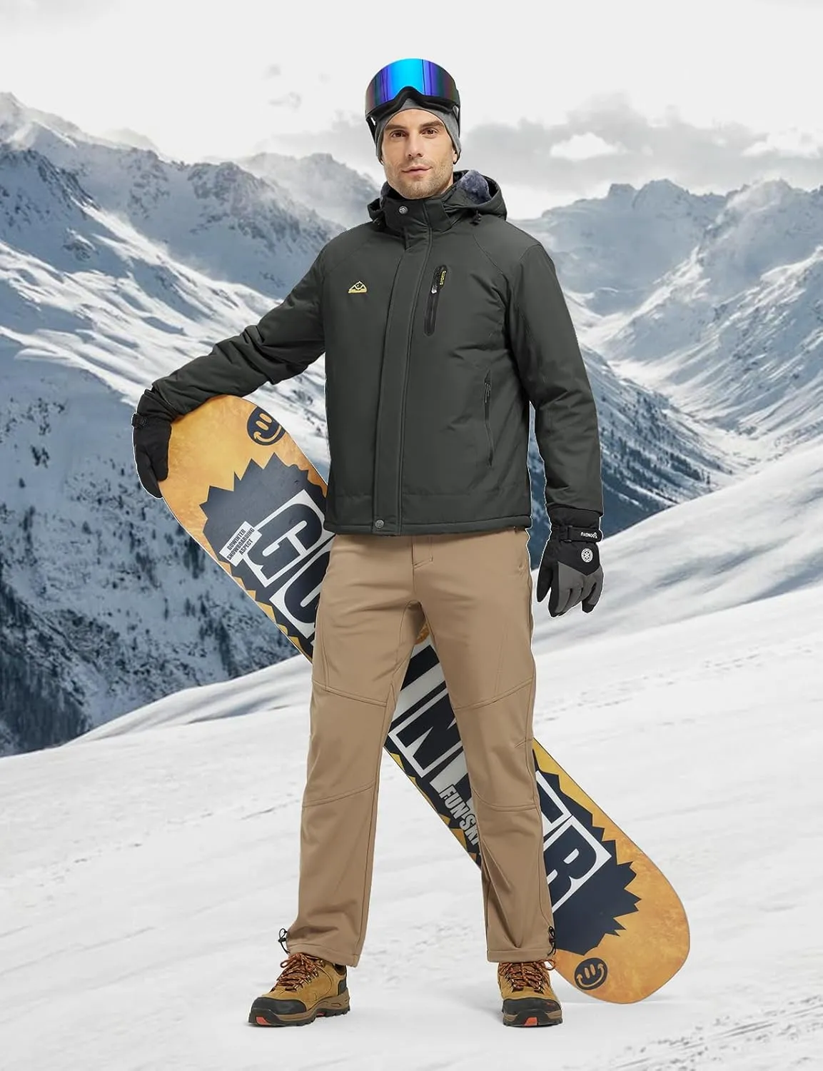 TBMPOY Men's Winter Coat Waterproof Warm Ski Snow Jackets Insulated Fleece Lined Snowboard Hooded Raincoat