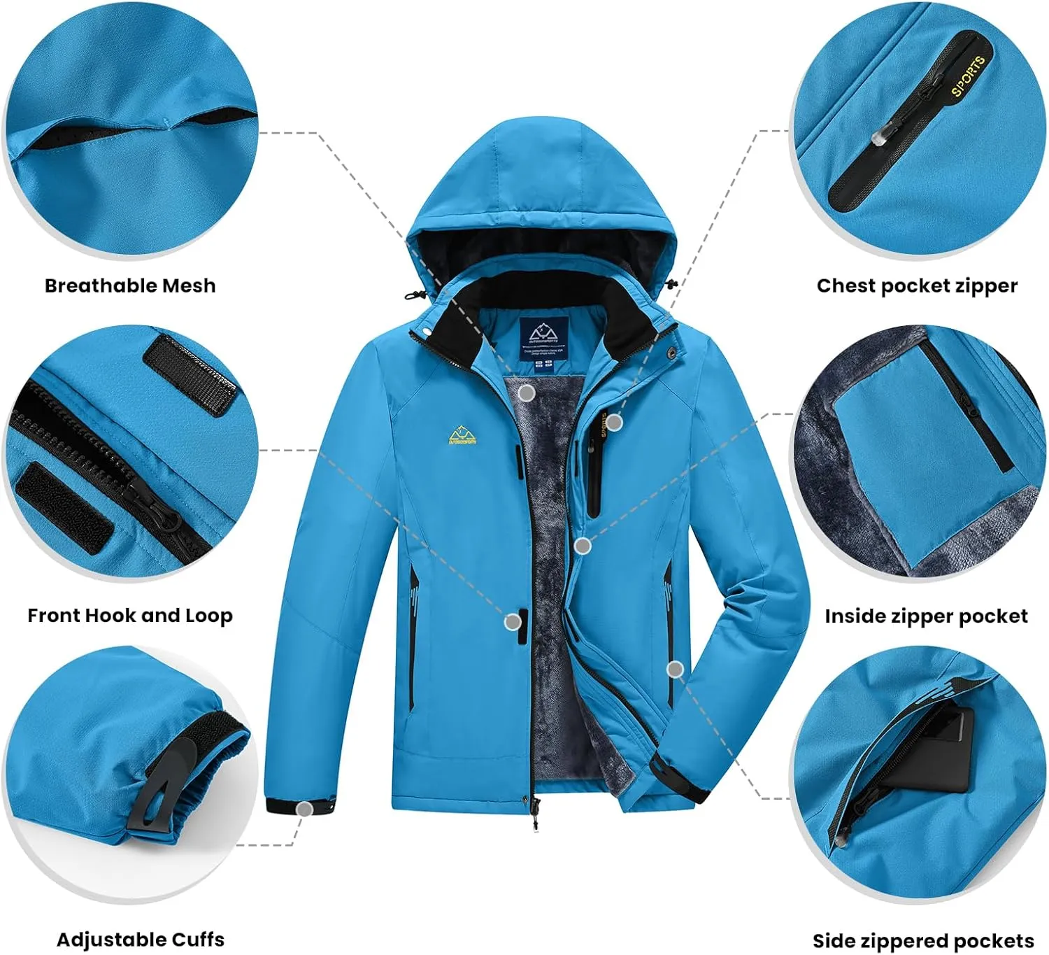TBMPOY Men's Winter Coat Waterproof Warm Ski Snow Jackets Insulated Fleece Lined Snowboard Hooded Raincoat