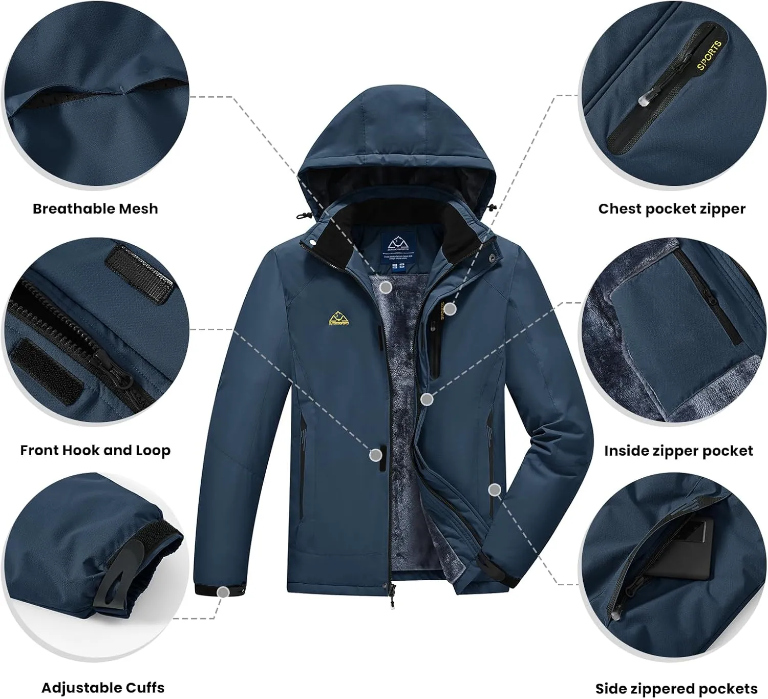 TBMPOY Men's Winter Coat Waterproof Warm Ski Snow Jackets Insulated Fleece Lined Snowboard Hooded Raincoat
