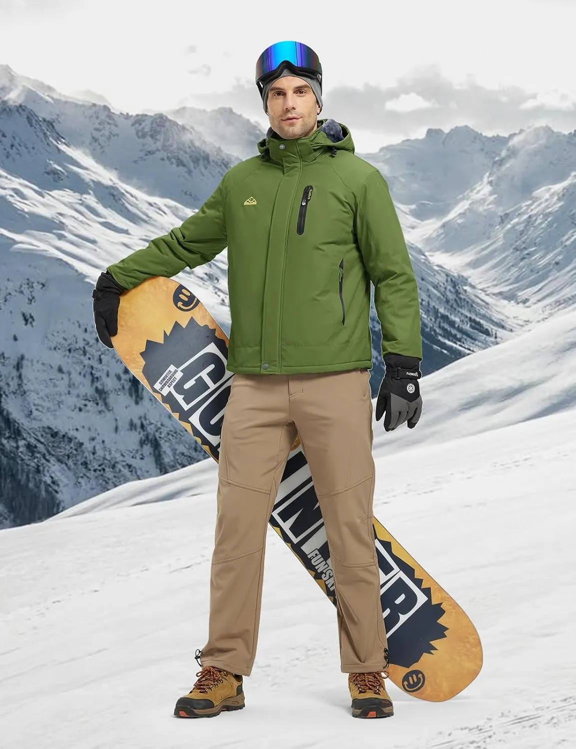TBMPOY Men's Winter Coat Waterproof Warm Ski Snow Jackets Insulated Fleece Lined Snowboard Hooded Raincoat