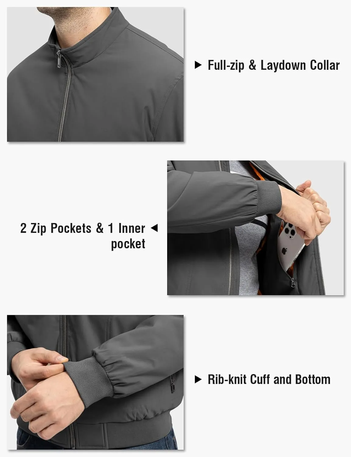 TBMPOY Men's Winter Lightweight Bomber Jackets Water Resistant Fall Casual Windbreakers Quilted Full Zip Windproof Work Coats