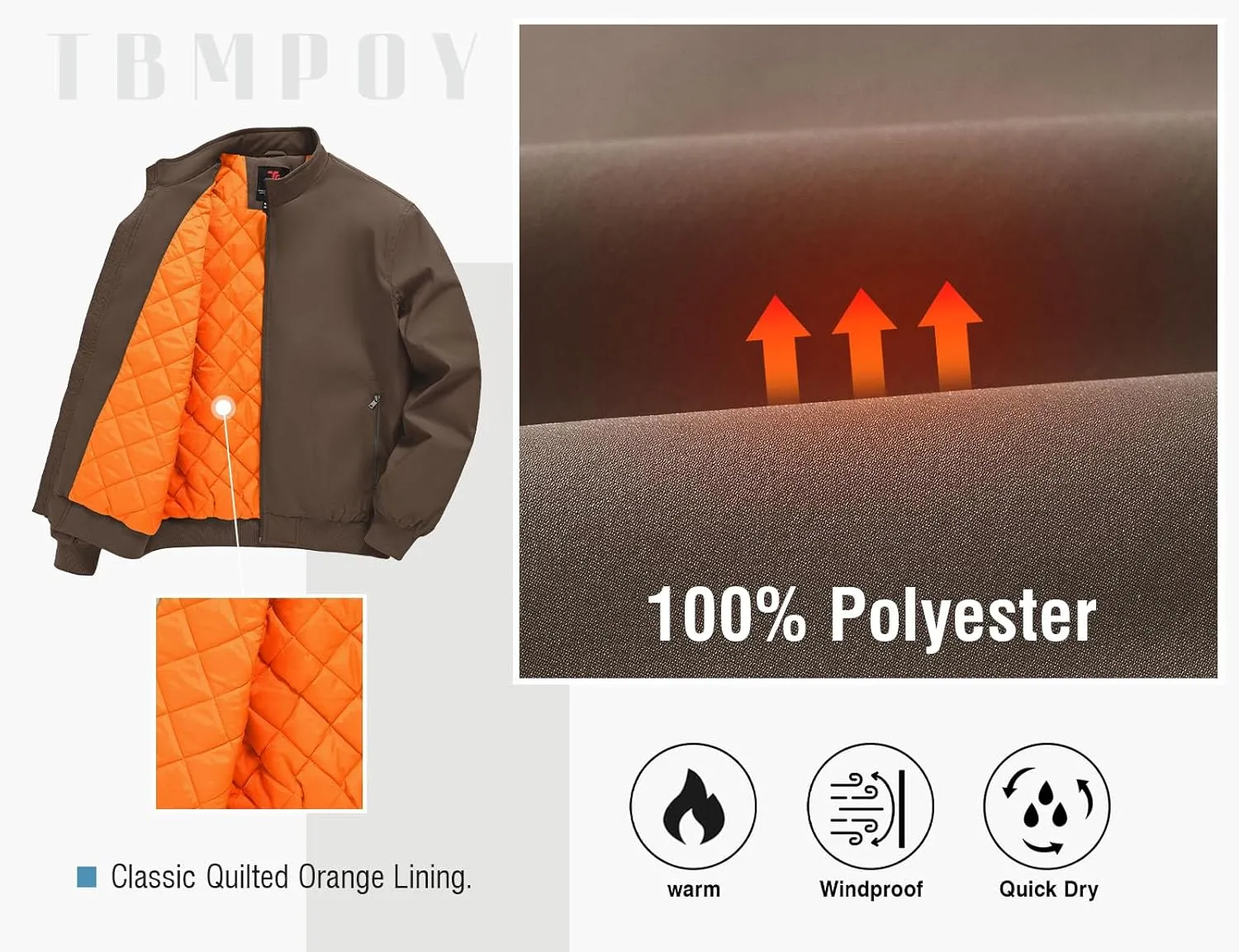 TBMPOY Men's Winter Lightweight Bomber Jackets Water Resistant Fall Casual Windbreakers Quilted Full Zip Windproof Work Coats