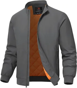 TBMPOY Men's Winter Lightweight Bomber Jackets Water Resistant Fall Casual Windbreakers Quilted Full Zip Windproof Work Coats