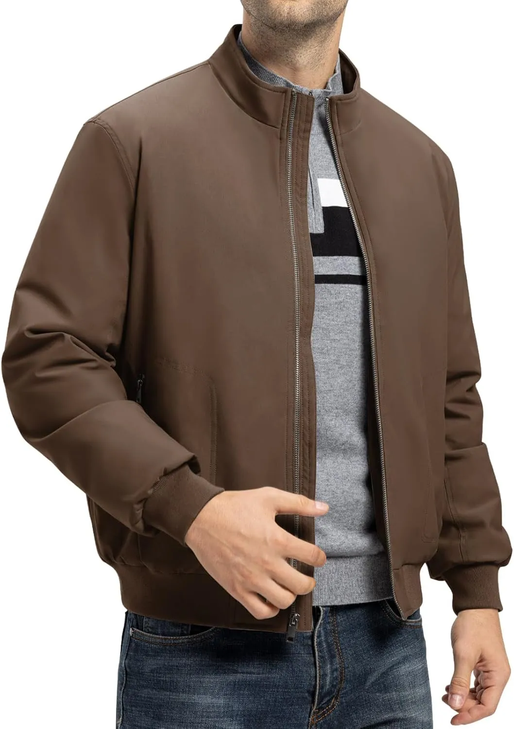 TBMPOY Men's Winter Lightweight Bomber Jackets Water Resistant Fall Casual Windbreakers Quilted Full Zip Windproof Work Coats