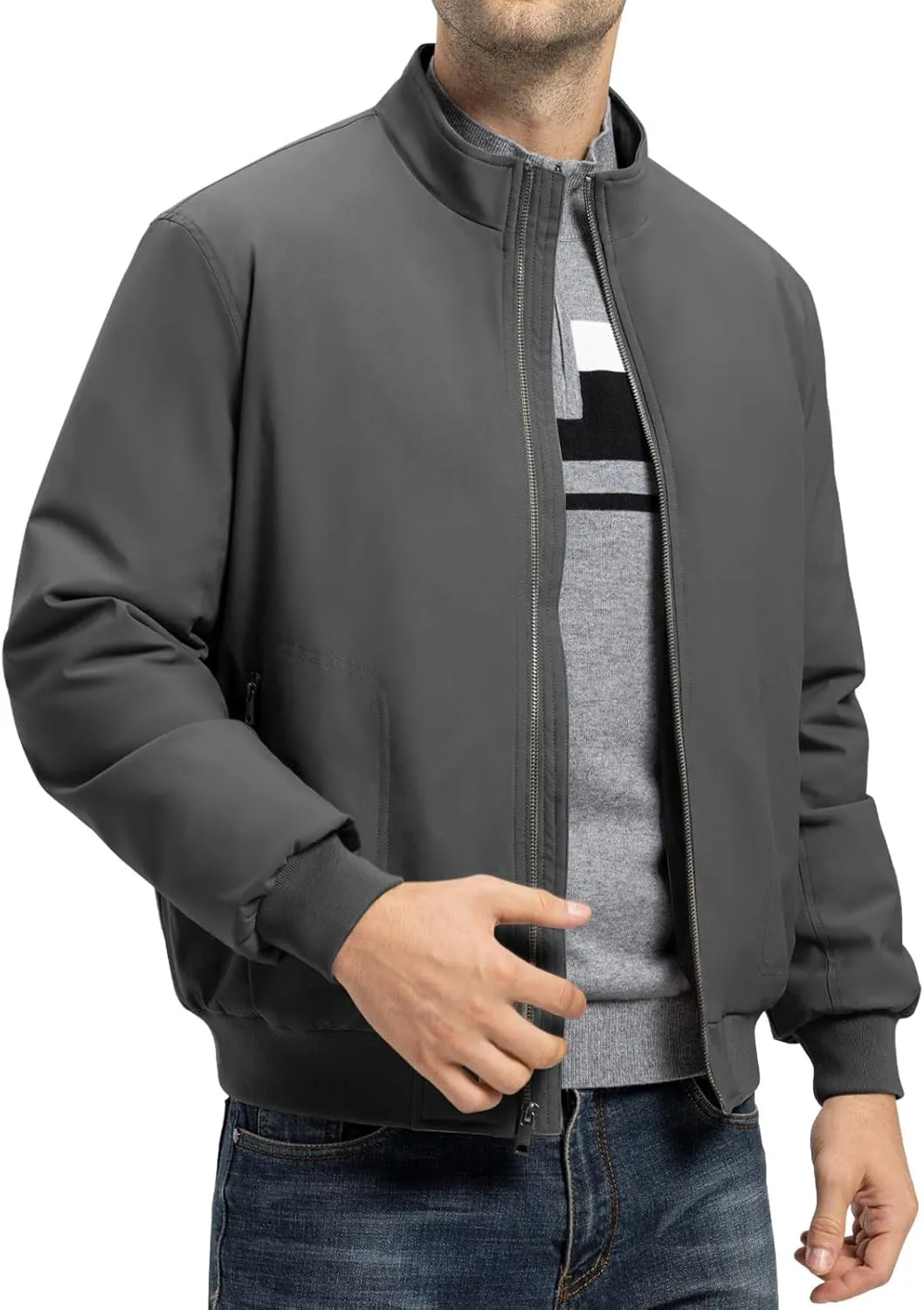 TBMPOY Men's Winter Lightweight Bomber Jackets Water Resistant Fall Casual Windbreakers Quilted Full Zip Windproof Work Coats