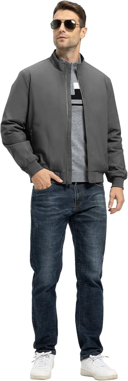 TBMPOY Men's Winter Lightweight Bomber Jackets Water Resistant Fall Casual Windbreakers Quilted Full Zip Windproof Work Coats