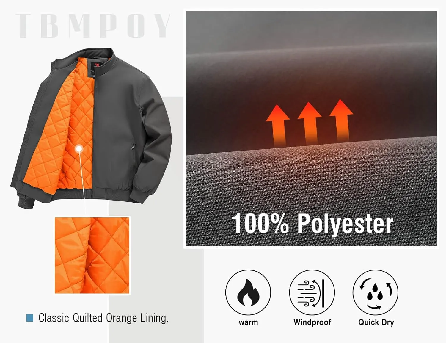 TBMPOY Men's Winter Lightweight Bomber Jackets Water Resistant Fall Casual Windbreakers Quilted Full Zip Windproof Work Coats
